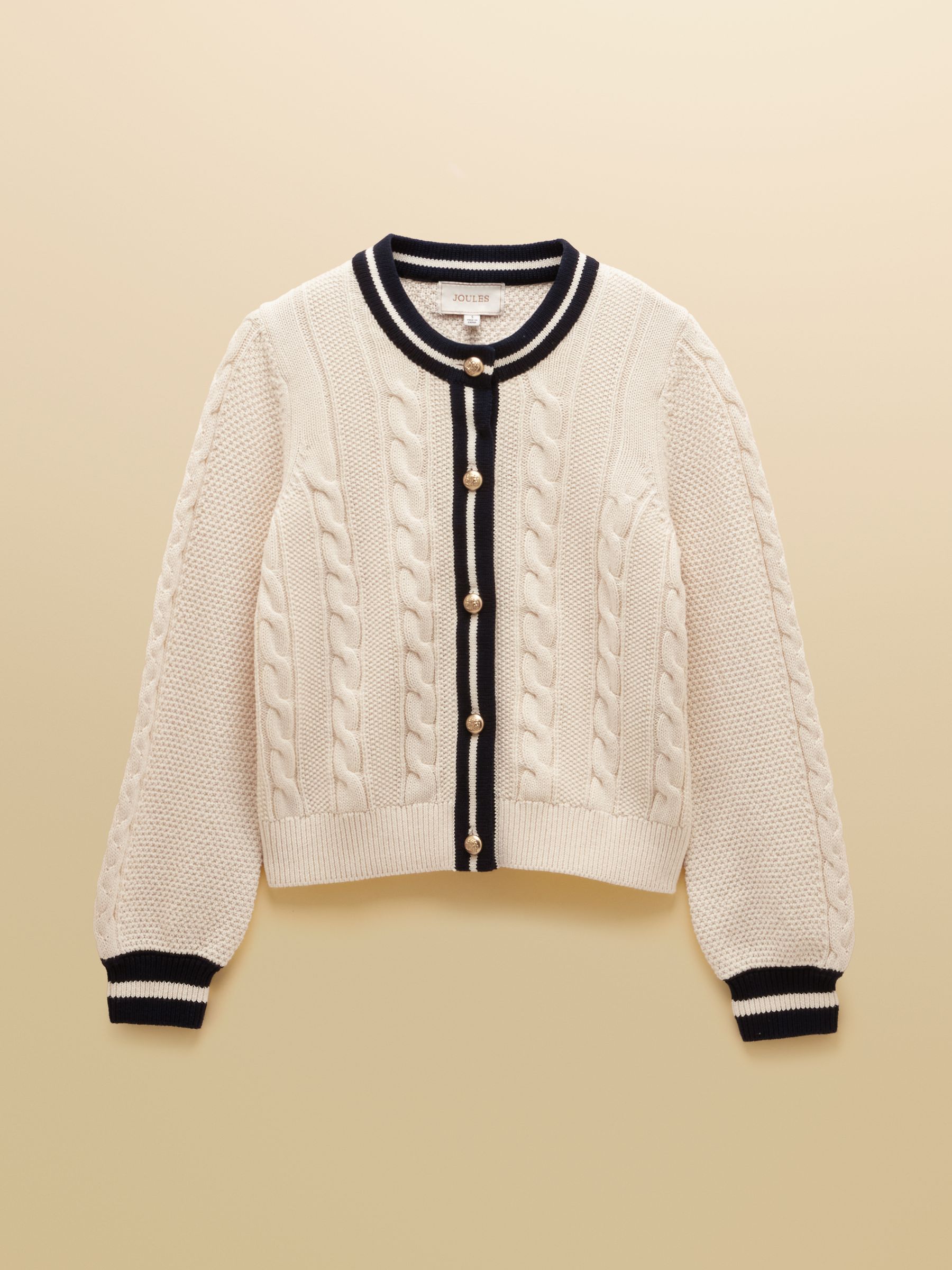 Cream Cotton Cable Crew Neck Cardigan - Image 7 of 7