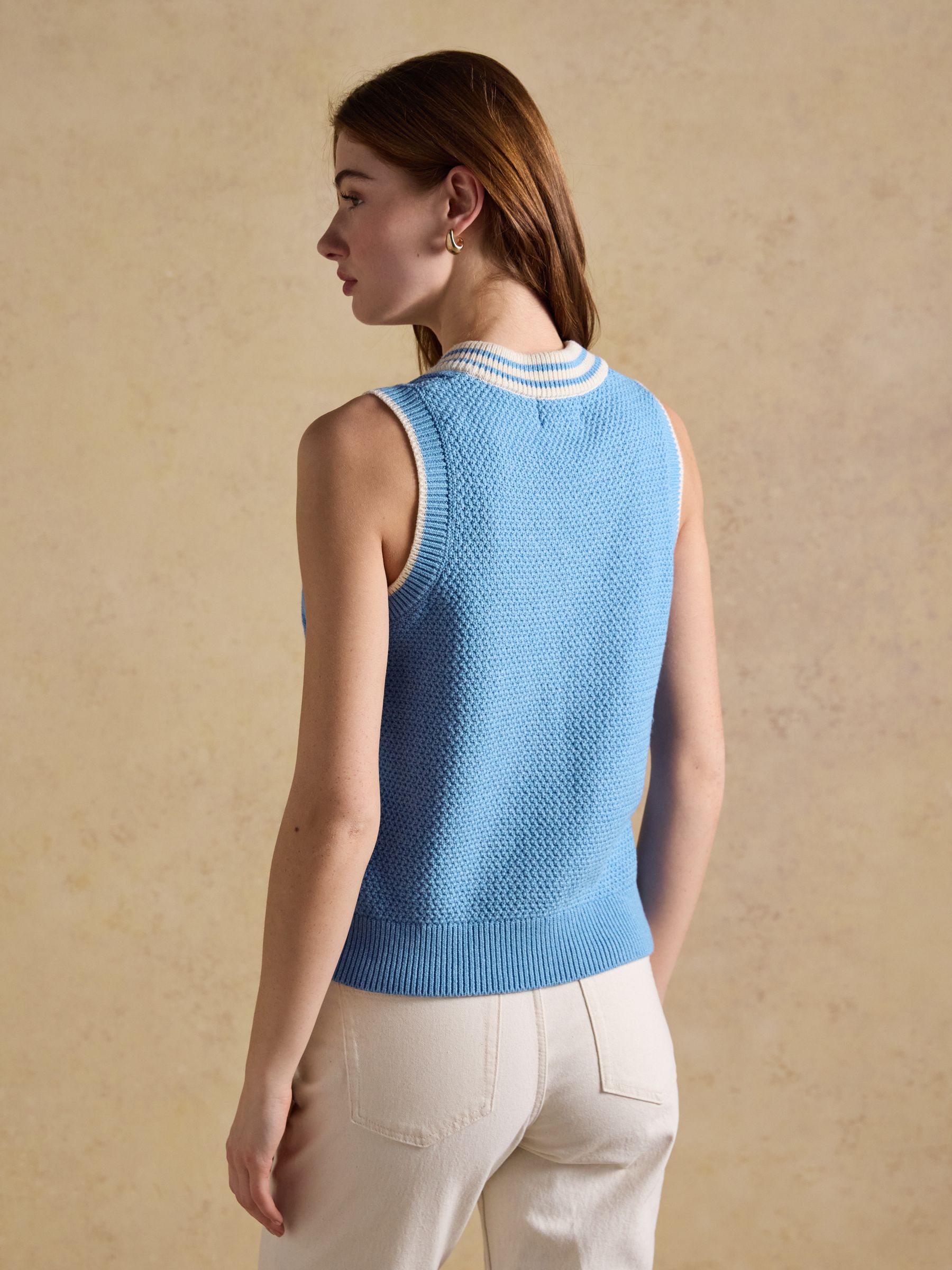 Blue Cotton Cable Knit Cricket Vest - Image 2 of 8 Blue Cotton Cable Knit Cricket Vest - Image 2 of 8