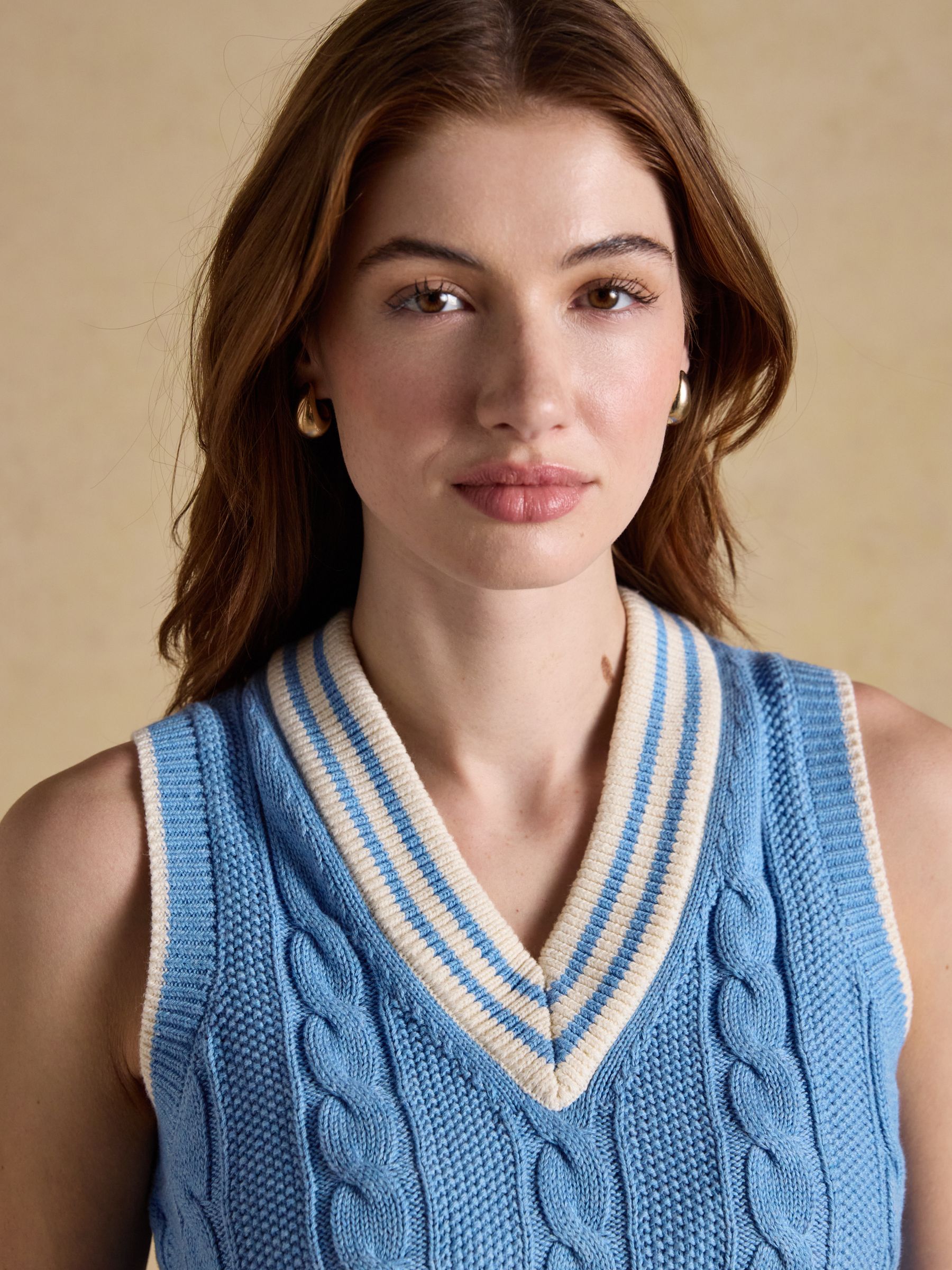 Blue Cotton Cable Knit Cricket Vest | Joules