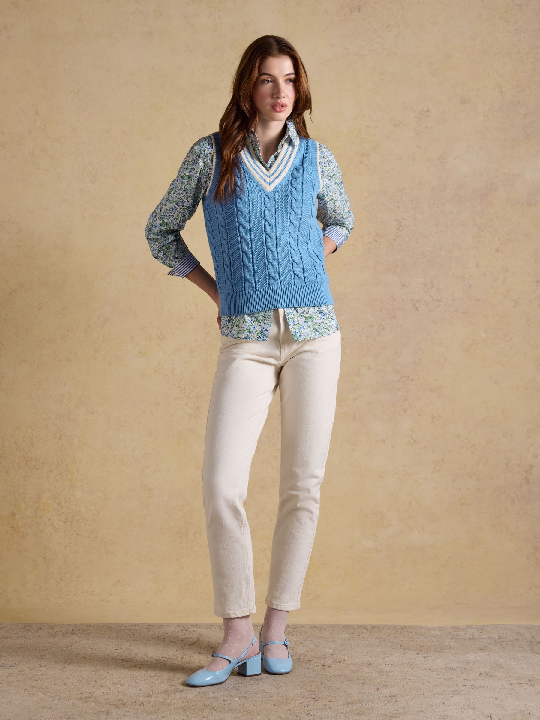 Blue Cotton Cable Knit Cricket Vest - Image 4 of 8