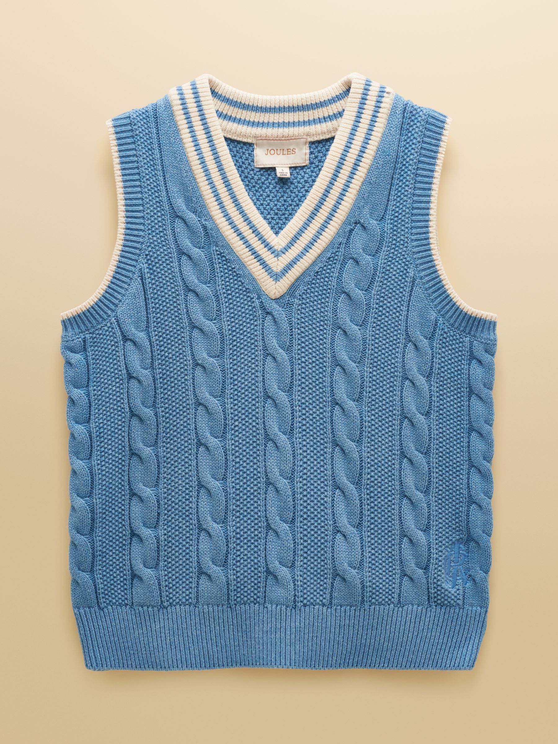 Blue Cotton Cable Knit Cricket Vest - Image 8 of 8 Blue Cotton Cable Knit Cricket Vest - Image 8 of 8