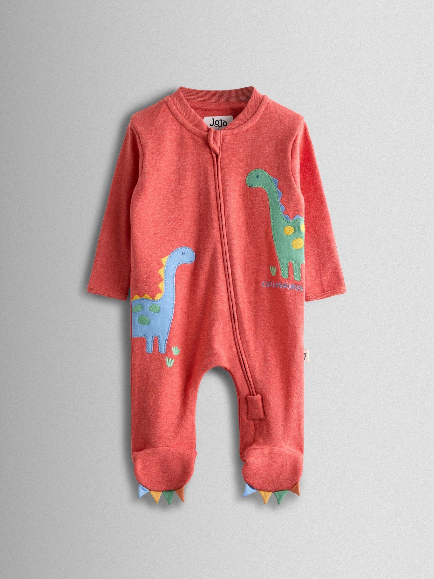 Orange Dinosaur 100% Cotton Footed Appliqué Sleepsuit - Image 1 of 3
