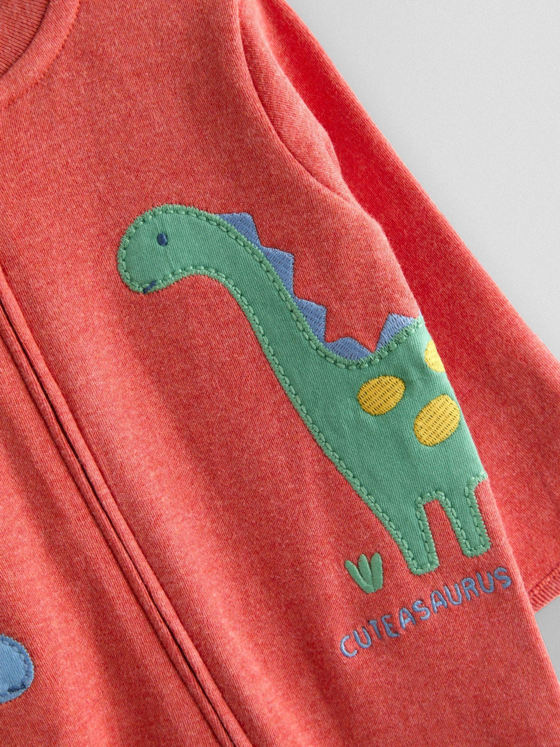 Orange Dinosaur 100% Cotton Footed Appliqué Sleepsuit - Image 2 of 3