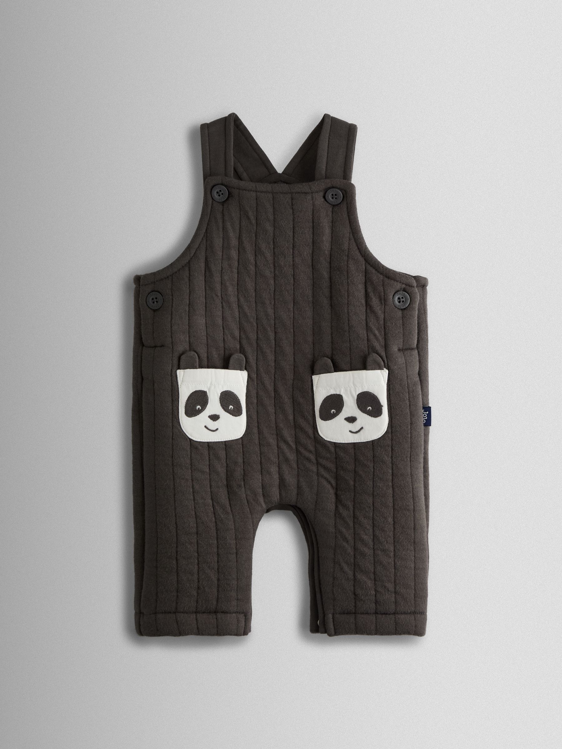 Charcoal Grey Panda 2-Piece Quilted Dungarees & Top Set - Image 4 of 6
