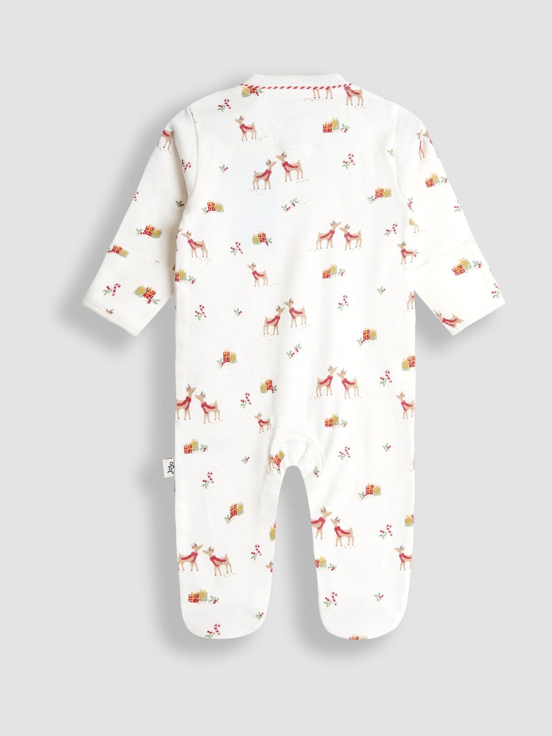 Cream Raindeer Christmas Printed Footed Sleepsuit - Image 2 of 3