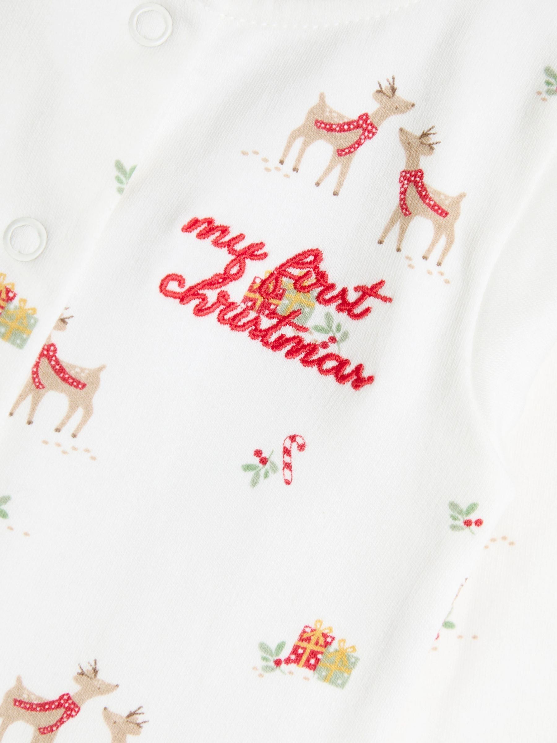 Cream Raindeer Christmas Printed Footed Sleepsuit - Image 3 of 3