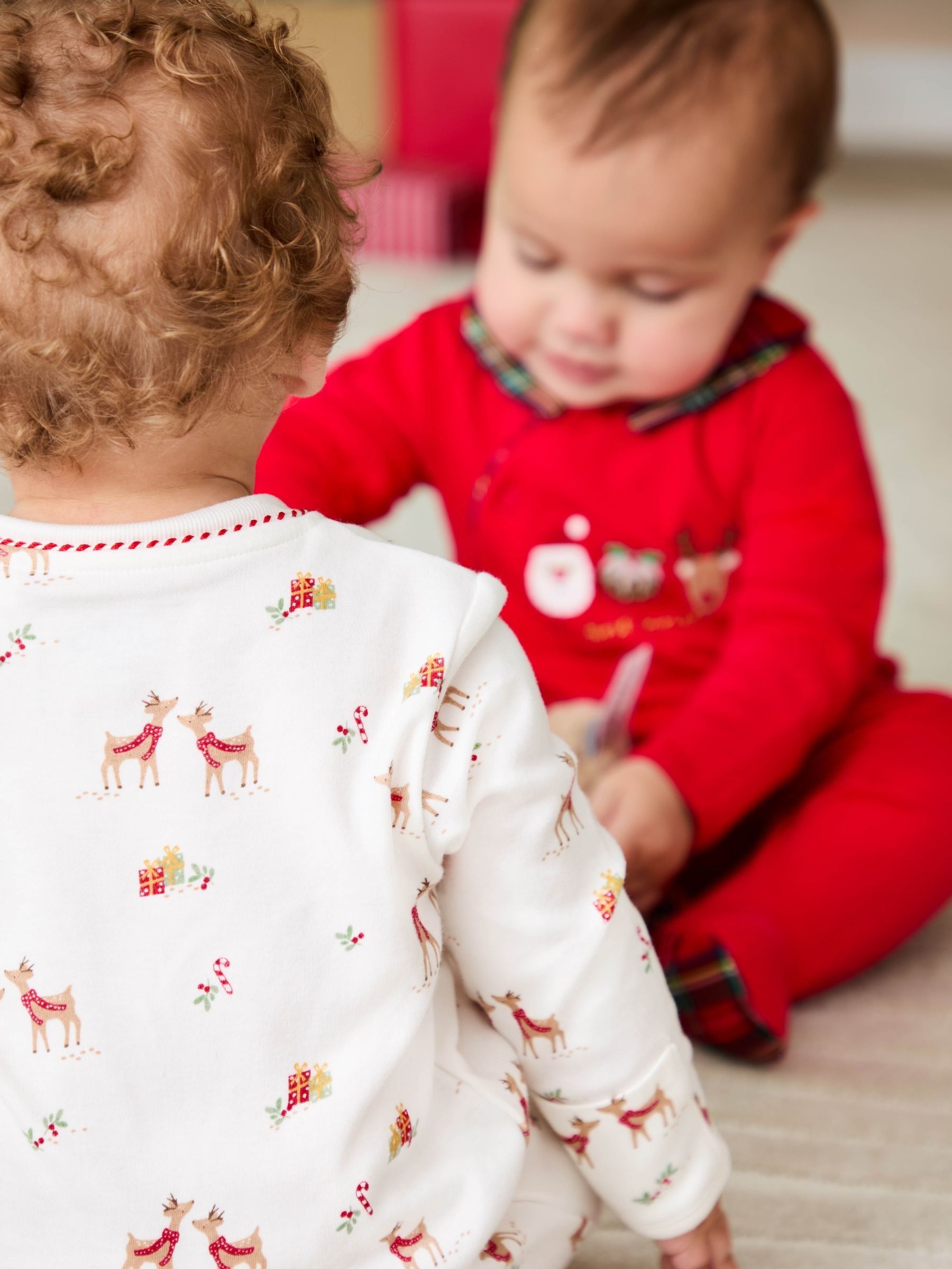 Cream Raindeer Christmas Printed Footed Sleepsuit - Image 4 of 7