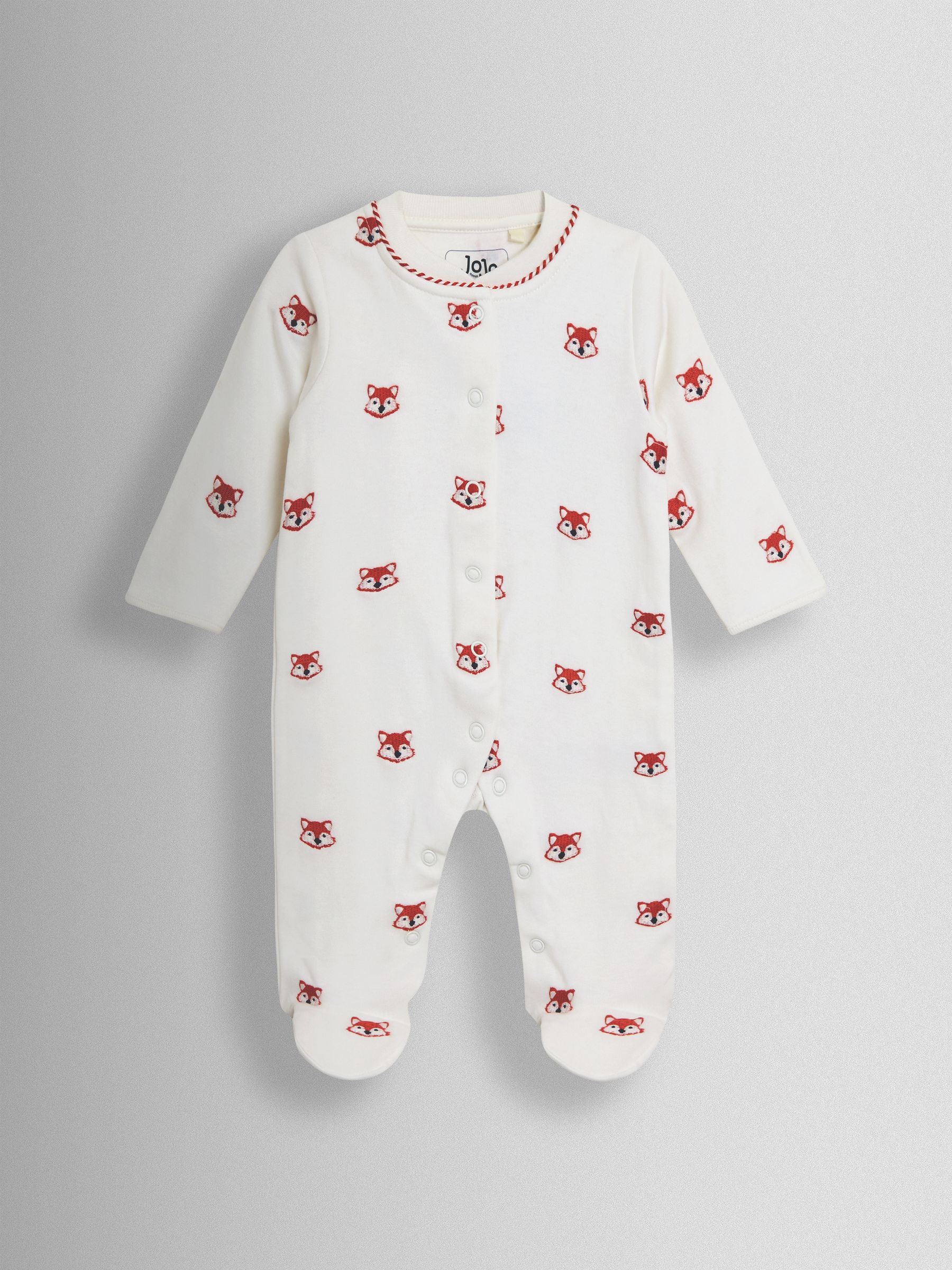 Cream Organic Fox Embroidered Sleepsuit - Image 1 of 3 Cream Organic Fox Embroidered Sleepsuit - Image 1 of 3