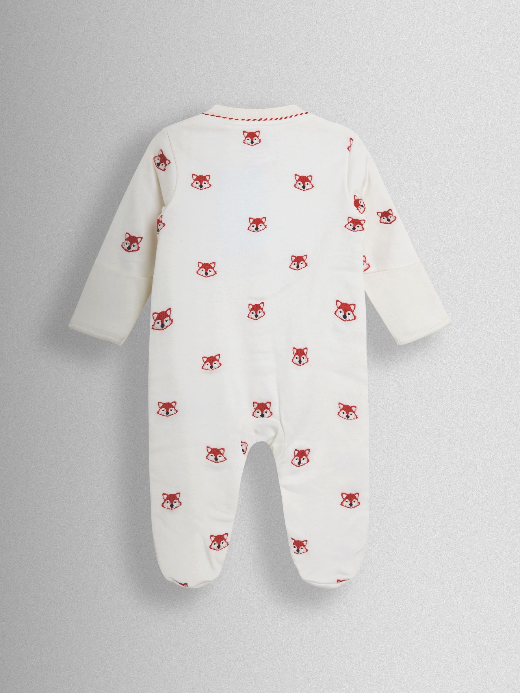 Cream Organic Fox Embroidered Sleepsuit - Image 2 of 3 Cream Organic Fox Embroidered Sleepsuit - Image 2 of 3