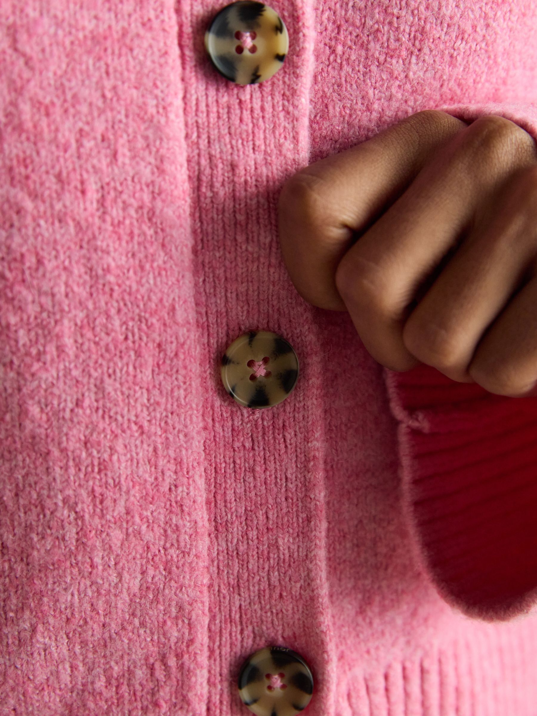 Pink Relaxed Knitted Round Neck Button Through Cardigan - Image 4 of 9