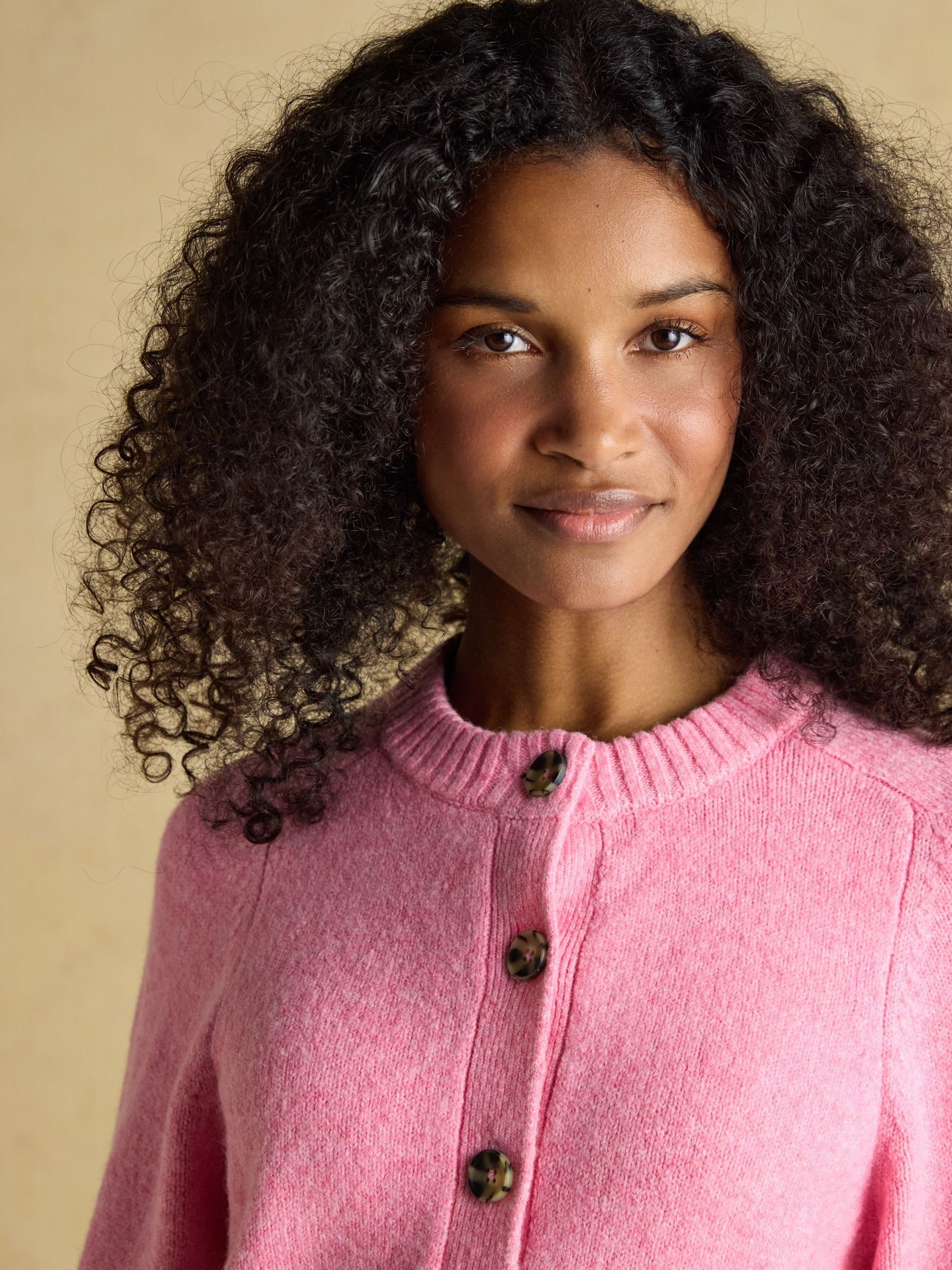 Pink Relaxed Knitted Round Neck Button Through Cardigan - Image 6 of 9