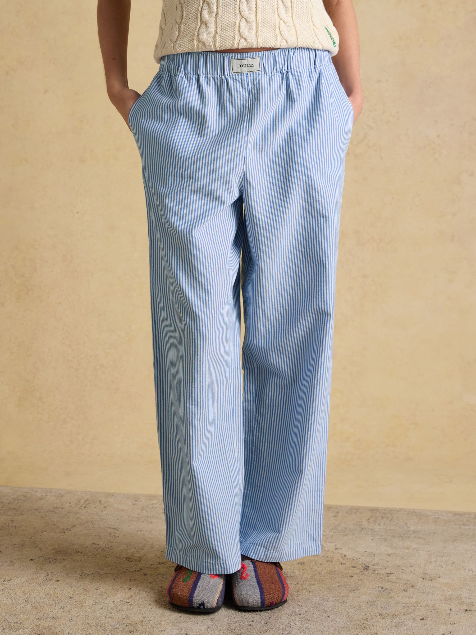 Hallie Blue Stripe Relaxed Wide Fit Cotton Trousers - Image 1 of 7