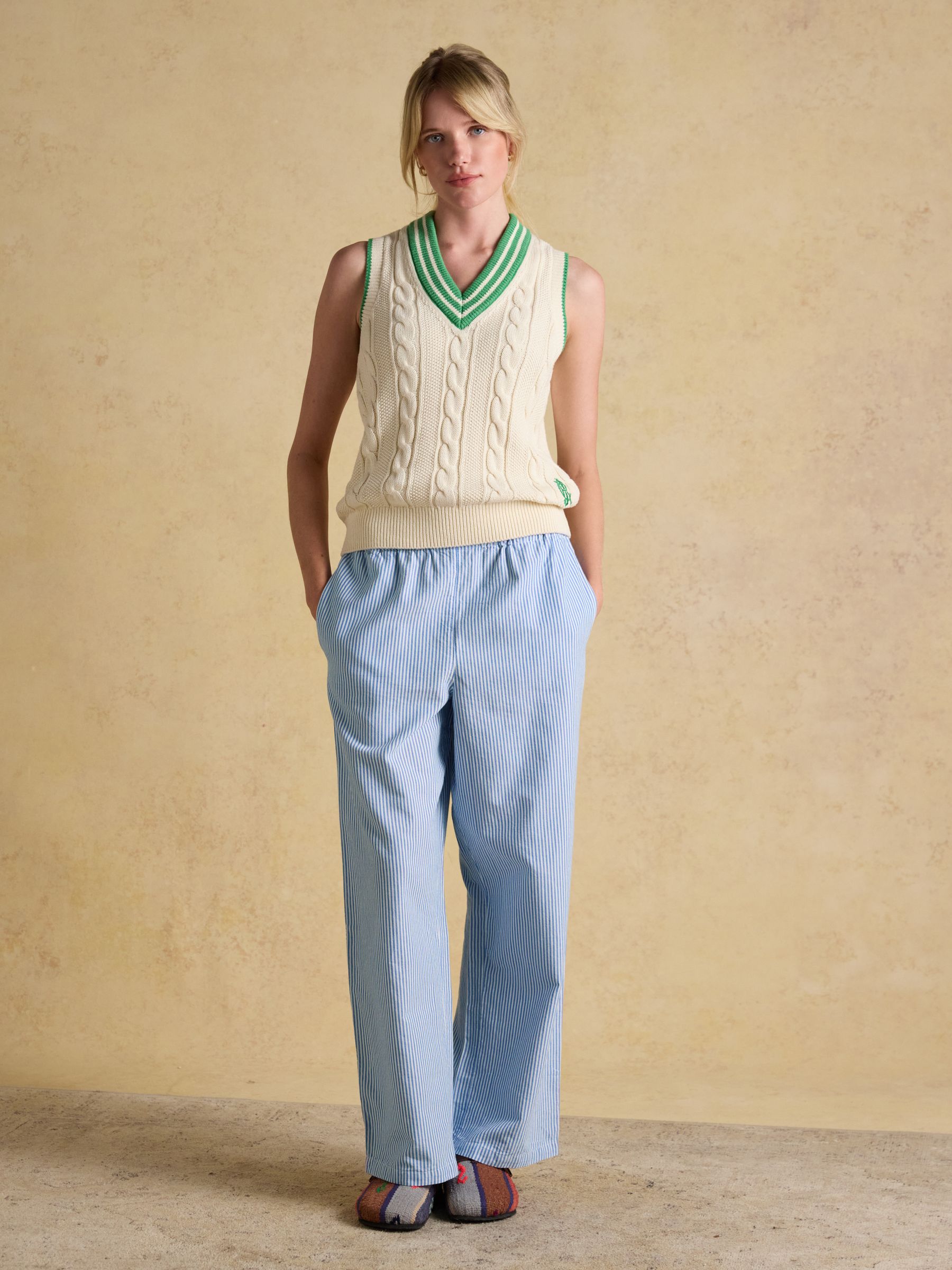 Hallie Blue Stripe Relaxed Wide Fit Cotton Trousers - Image 3 of 7