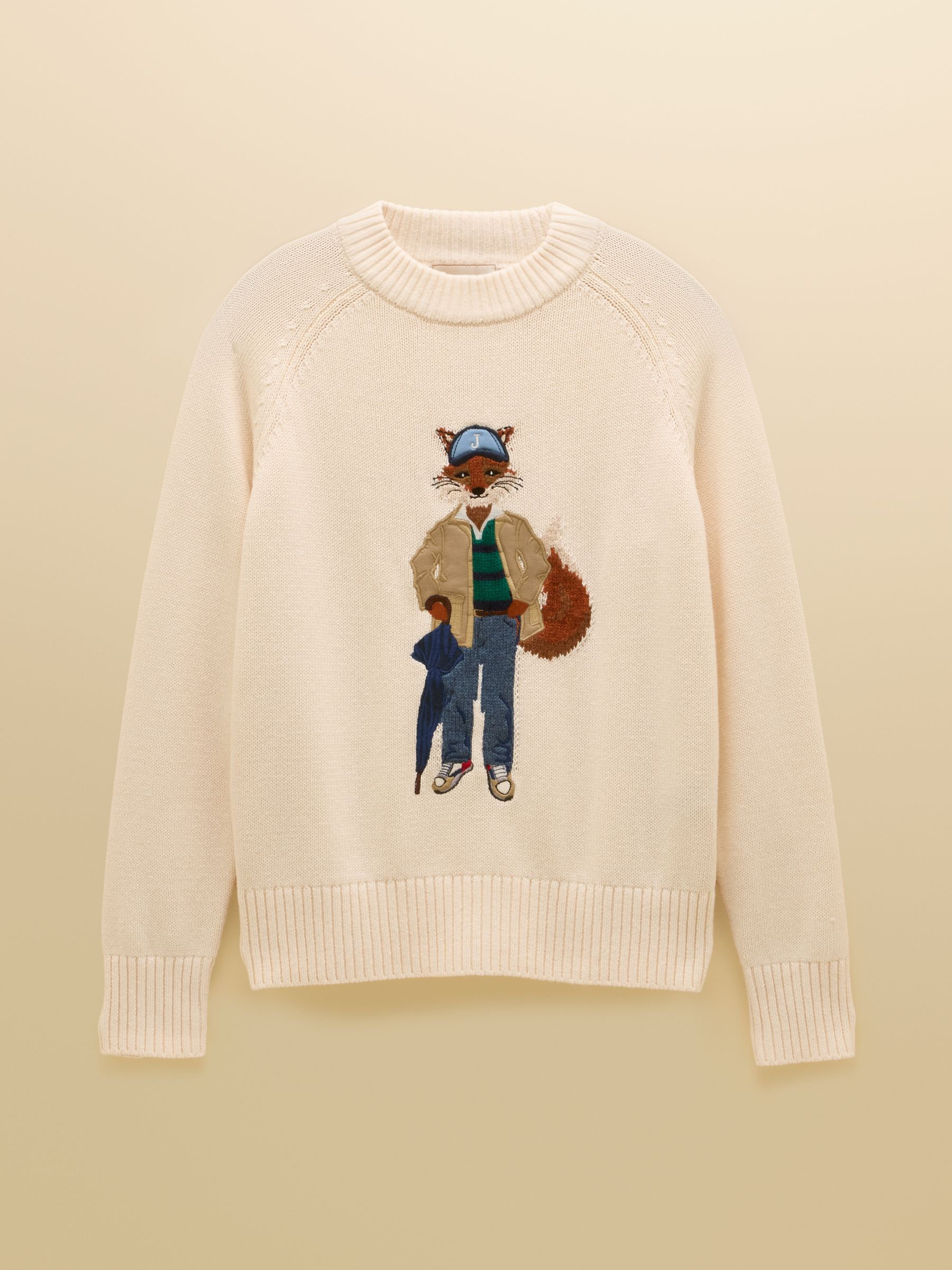 April Showers Cream Jonty Fox Embroidered Cotton-Rich Crew Neck Jumper - Image 12 of 12