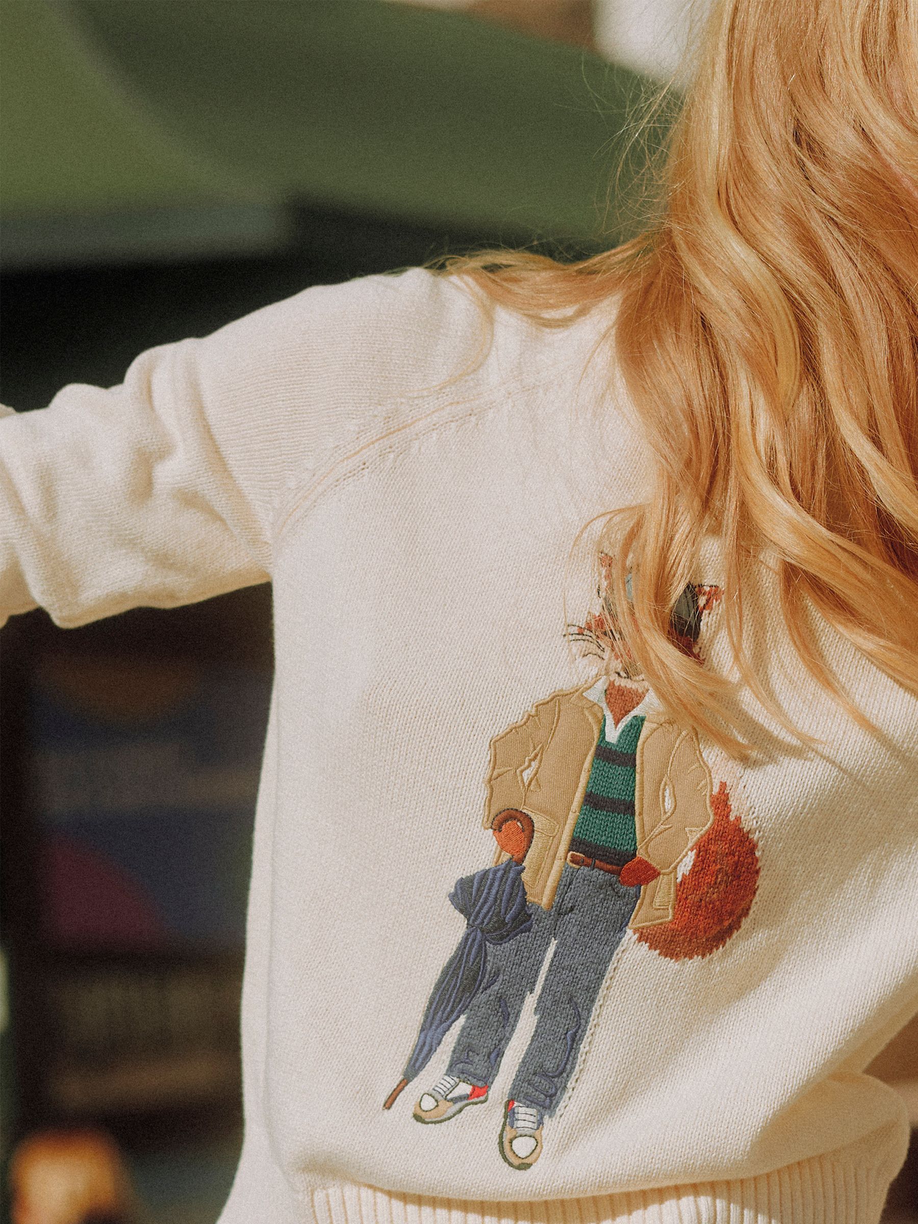 April Showers Cream Jonty Fox Embroidered Cotton-Rich Crew Neck Jumper - Image 2 of 12