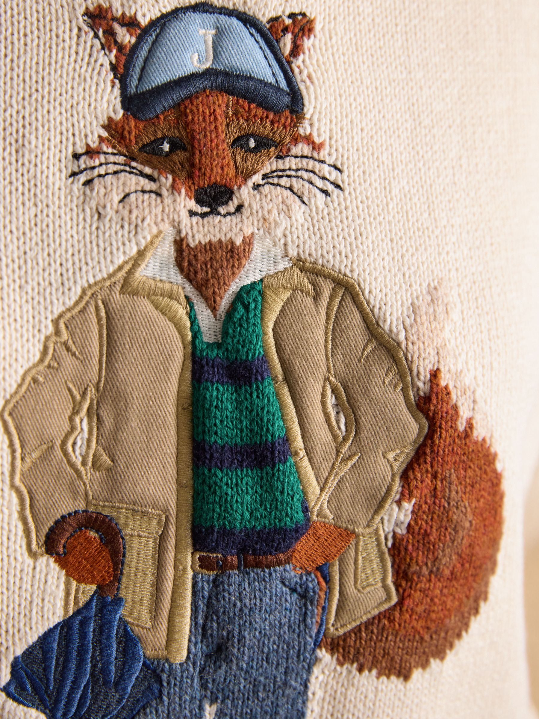 April Showers Cream Jonty Fox Embroidered Cotton-Rich Crew Neck Jumper - Image 9 of 12