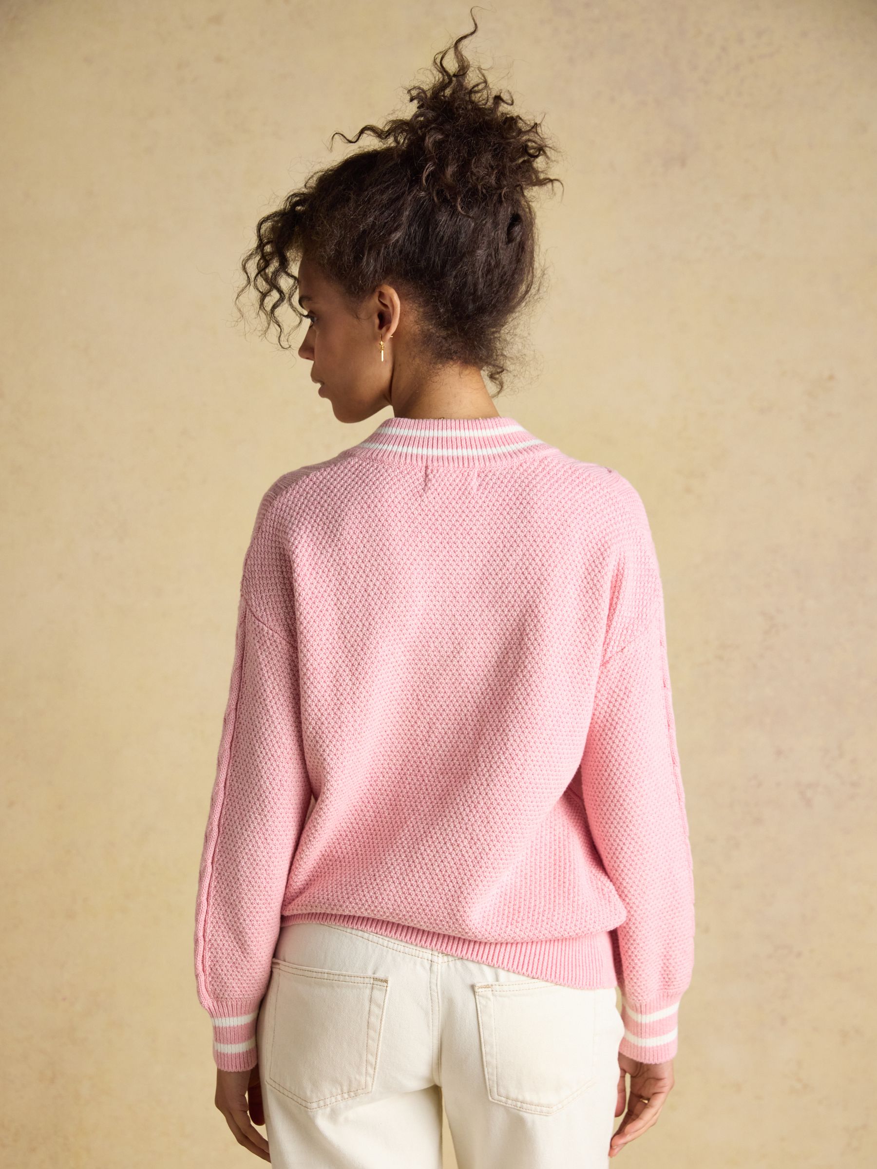 Pink Cotton Cable Knit Cricket Jumper - Image 2 of 7
