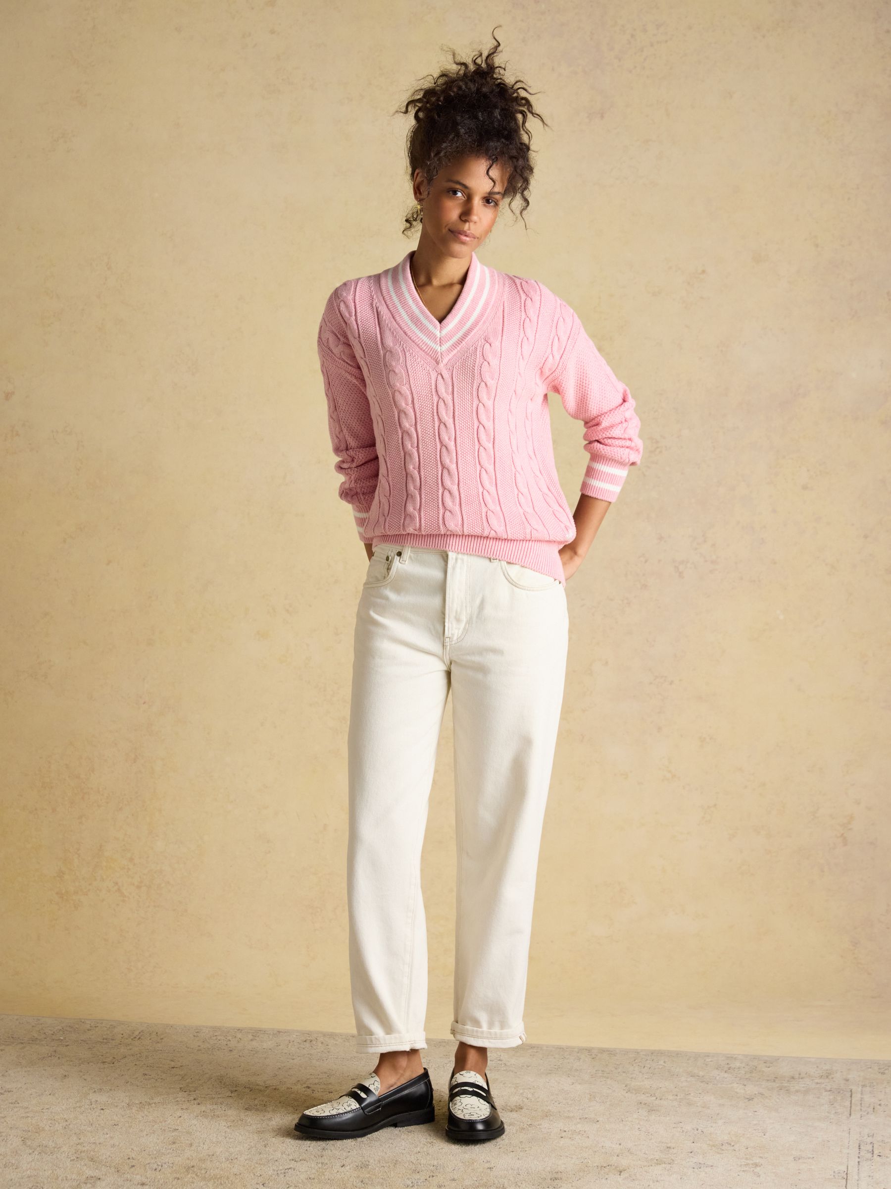 Pink Cotton Cable Knit Cricket Jumper - Image 3 of 7