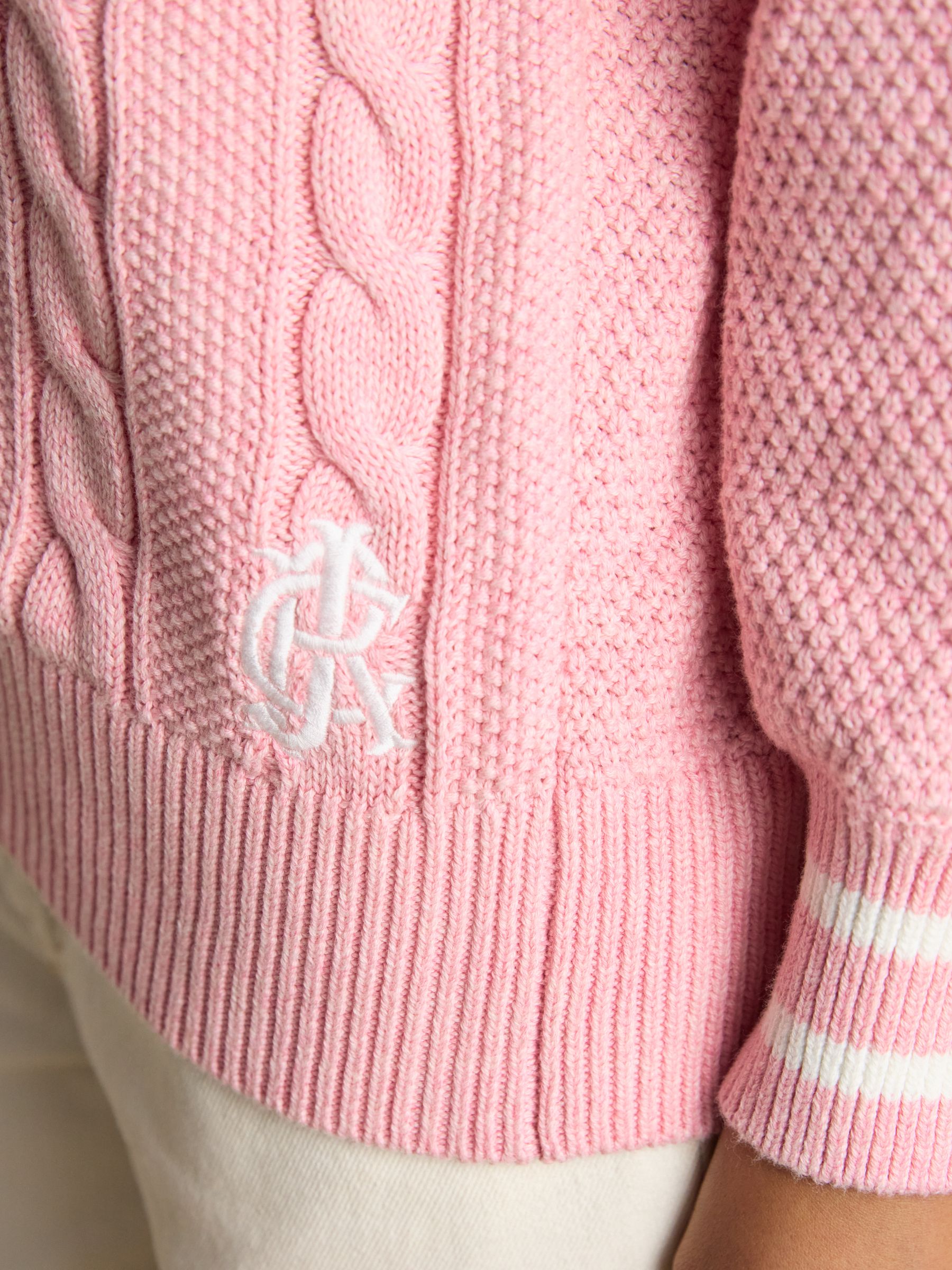 Pink Cotton Cable Knit Cricket Jumper - Image 4 of 7