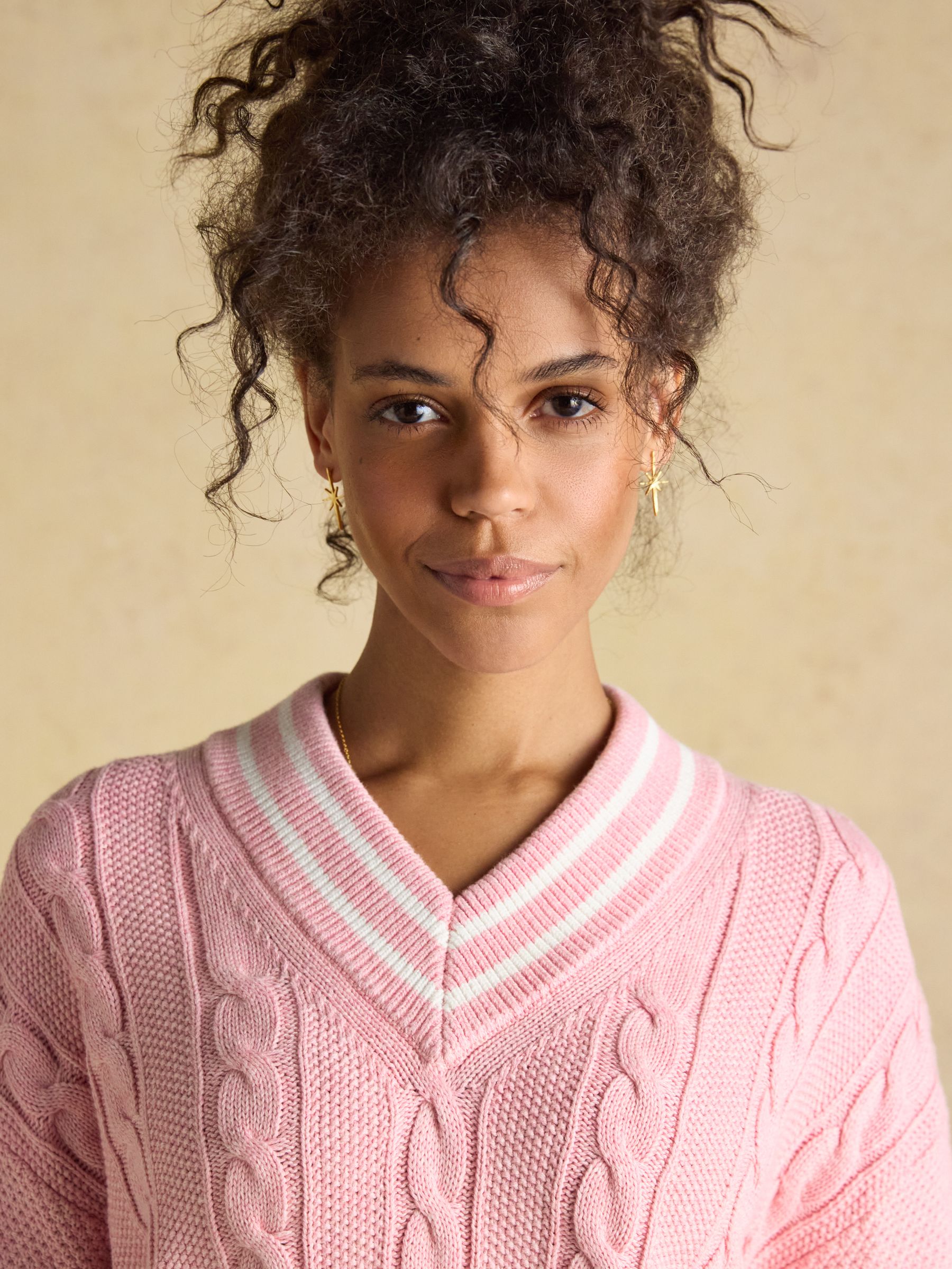 Pink Cotton Cable Knit Cricket Jumper - Image 6 of 7