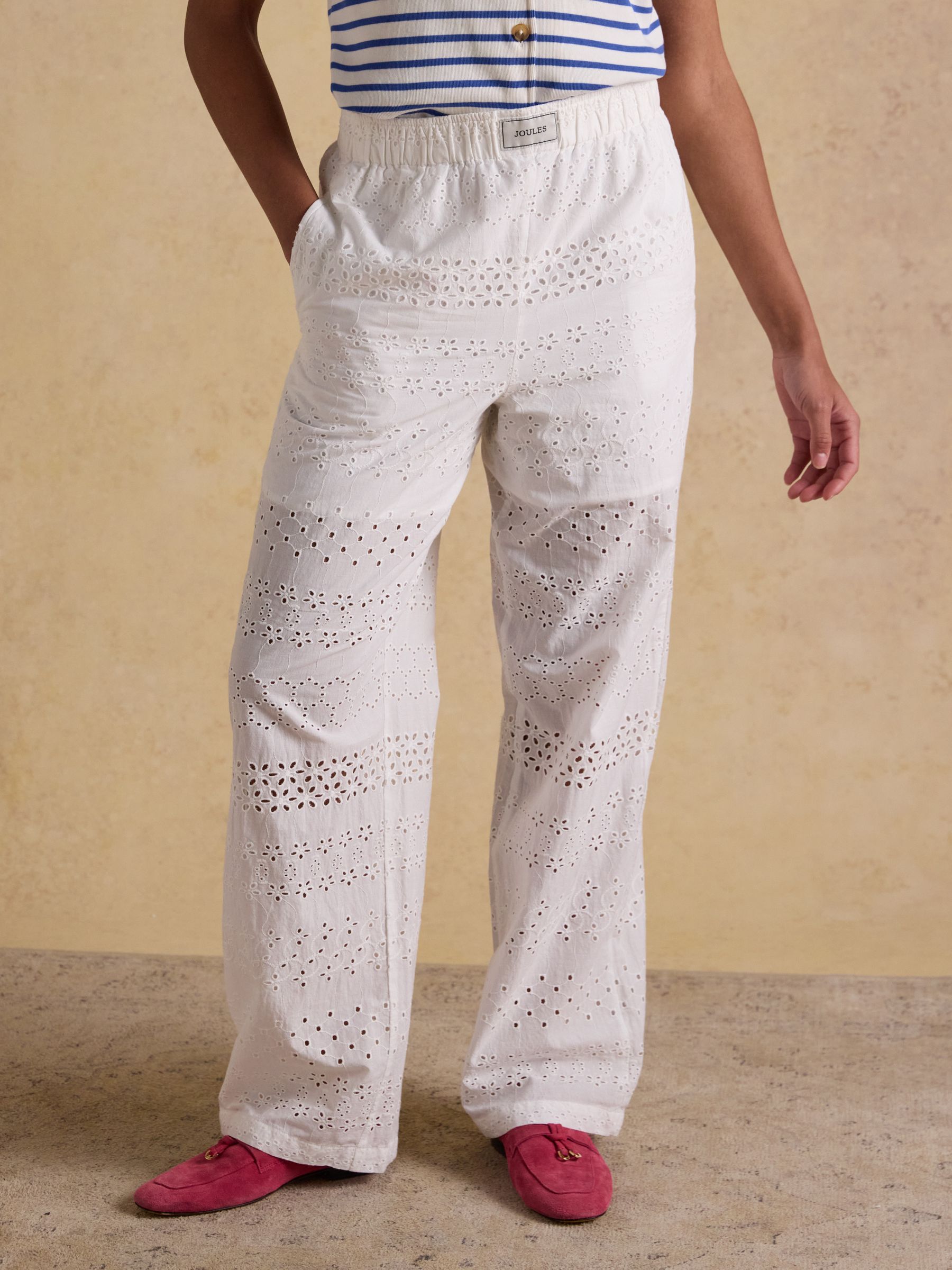 Hallie White Broderie Pull On Cotton Trousers - Image 1 of 6