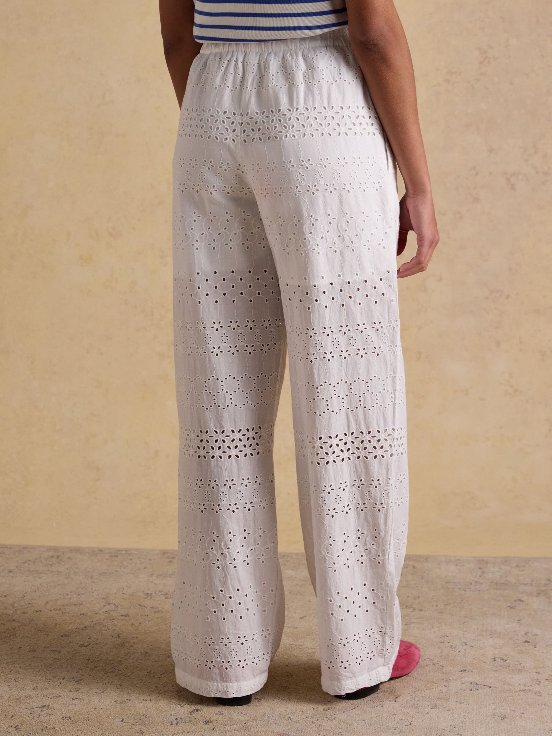 Hallie White Broderie Pull On Cotton Trousers - Image 2 of 6