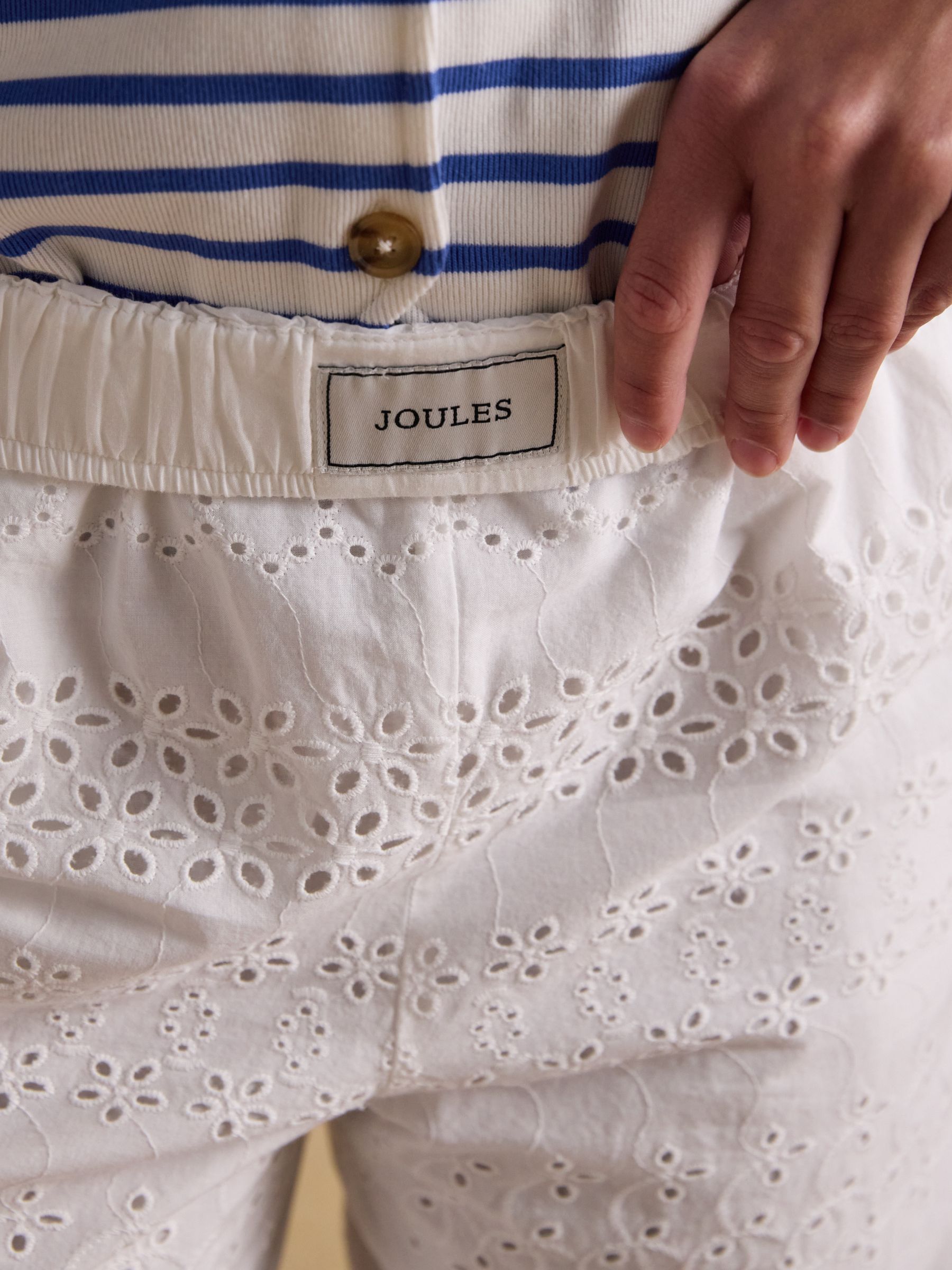 Hallie White Broderie Pull On Cotton Trousers - Image 5 of 6