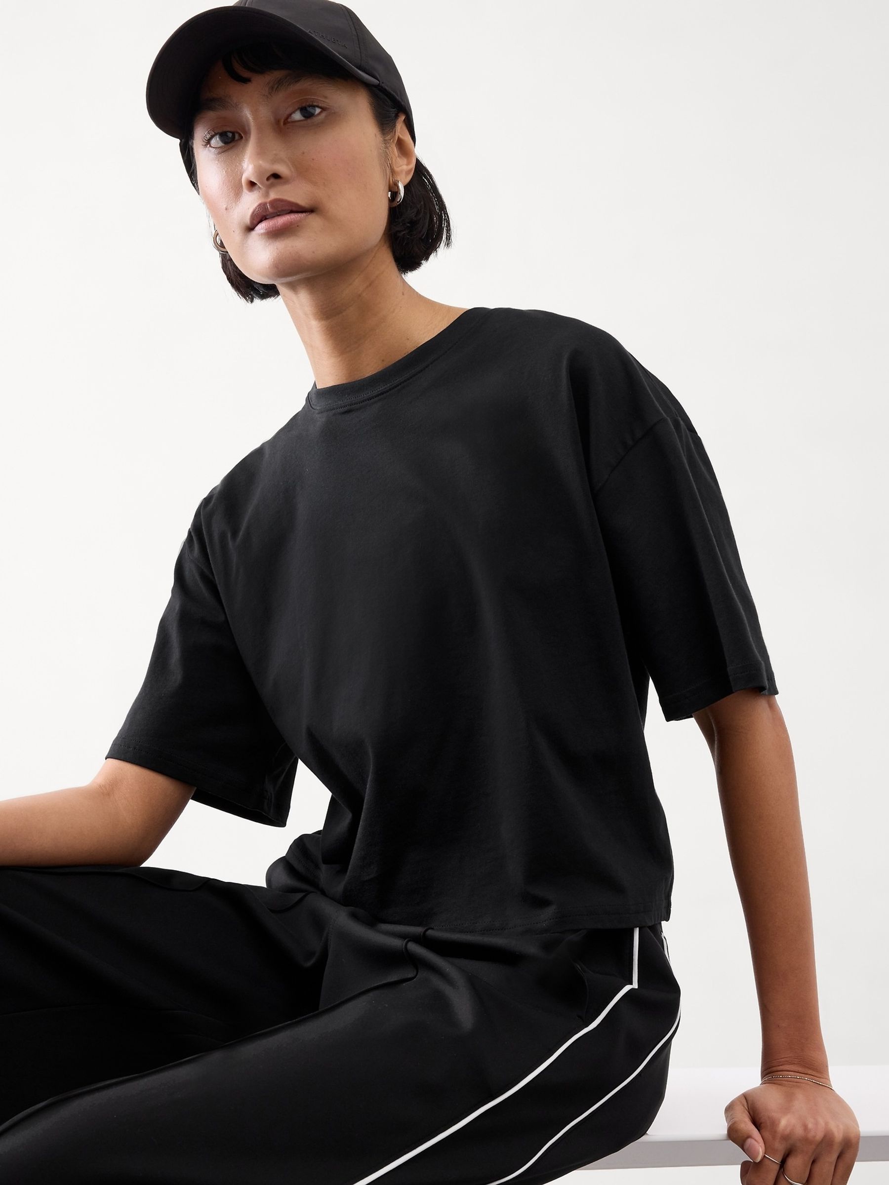 Athleta Black True Cotton Cropped T-Shirt - Image 1 of 1