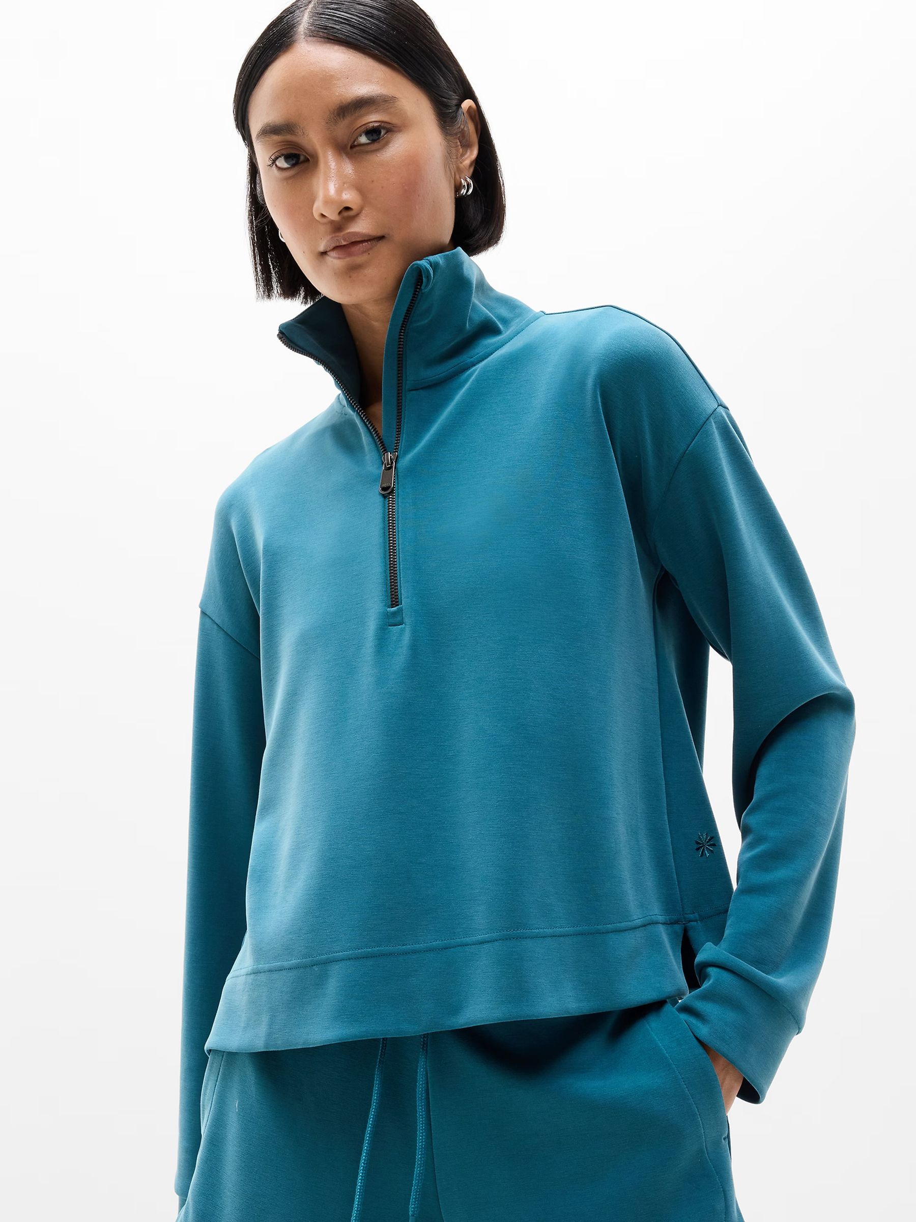 Athleta Dark Teal Seasoft Quarter Zip Sweatshirt - Image 1 of 1