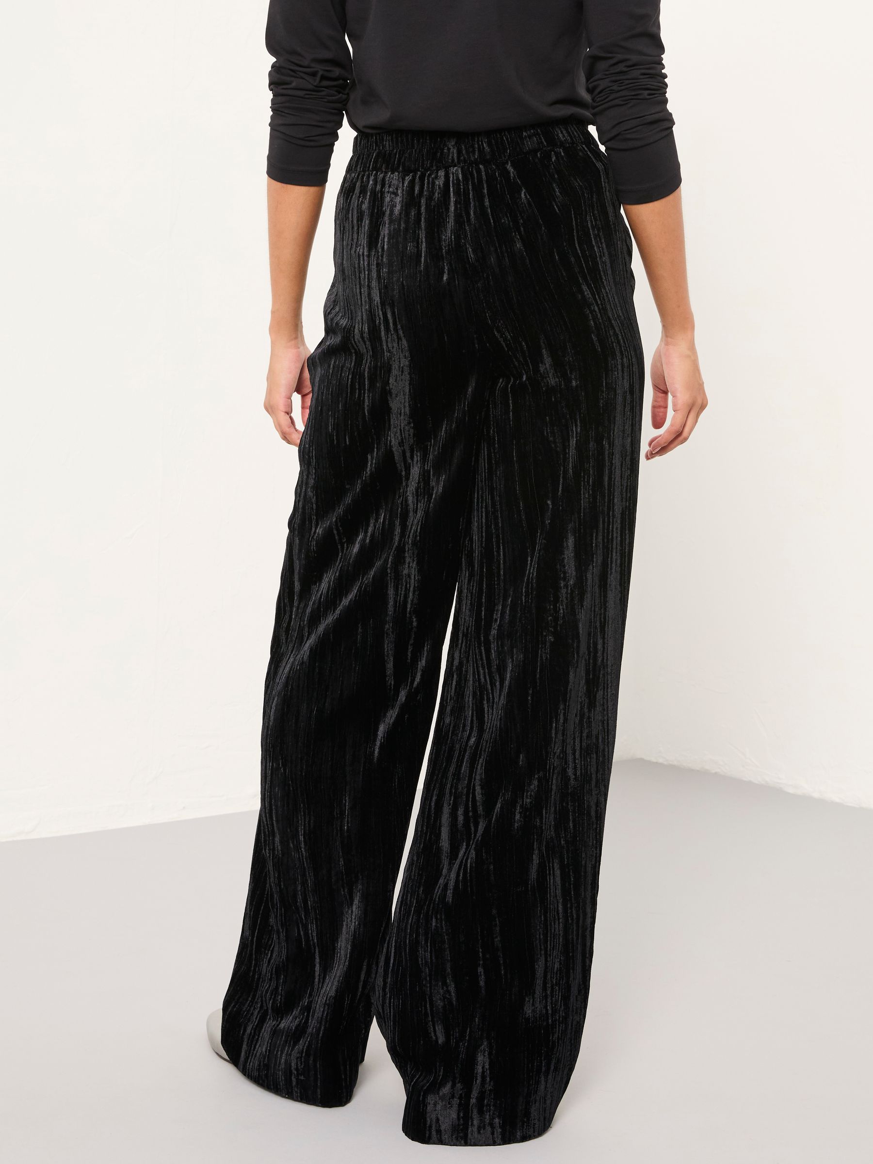 Hetty Black Wide Leg Crinkle Velvet Trousers - Image 2 of 6