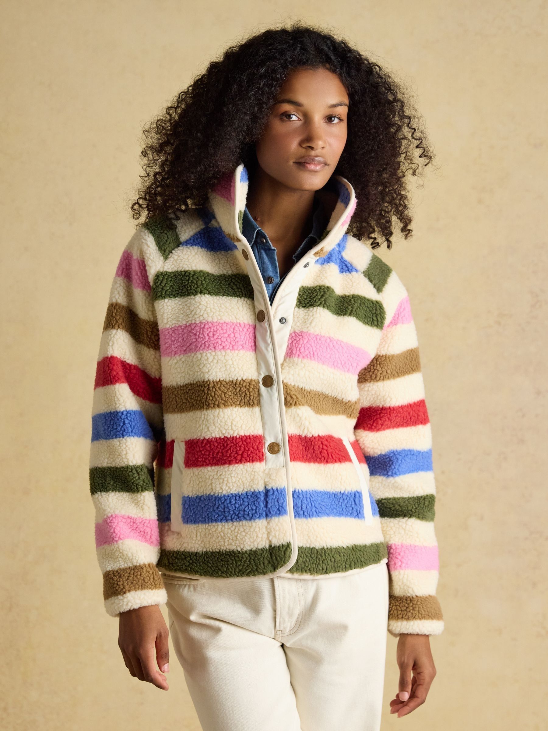 Multi Bright Stripe Borg Funnel Neck Fleece - Image 1 of 9
