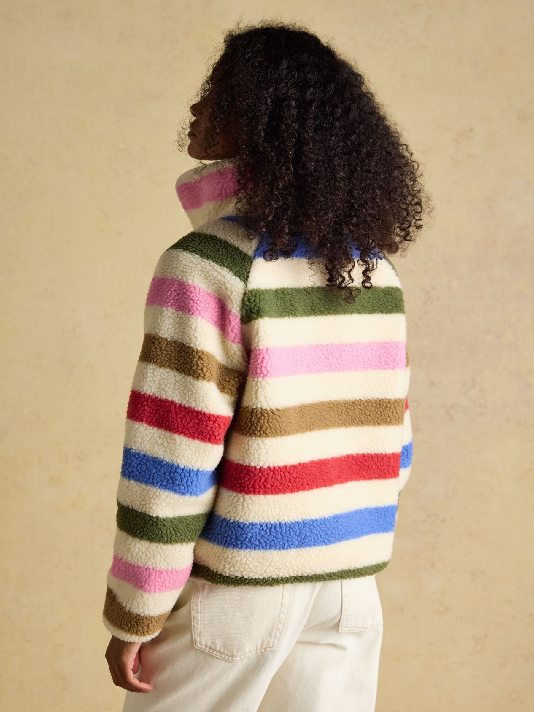 Multi Bright Stripe Borg Funnel Neck Fleece - Image 2 of 9