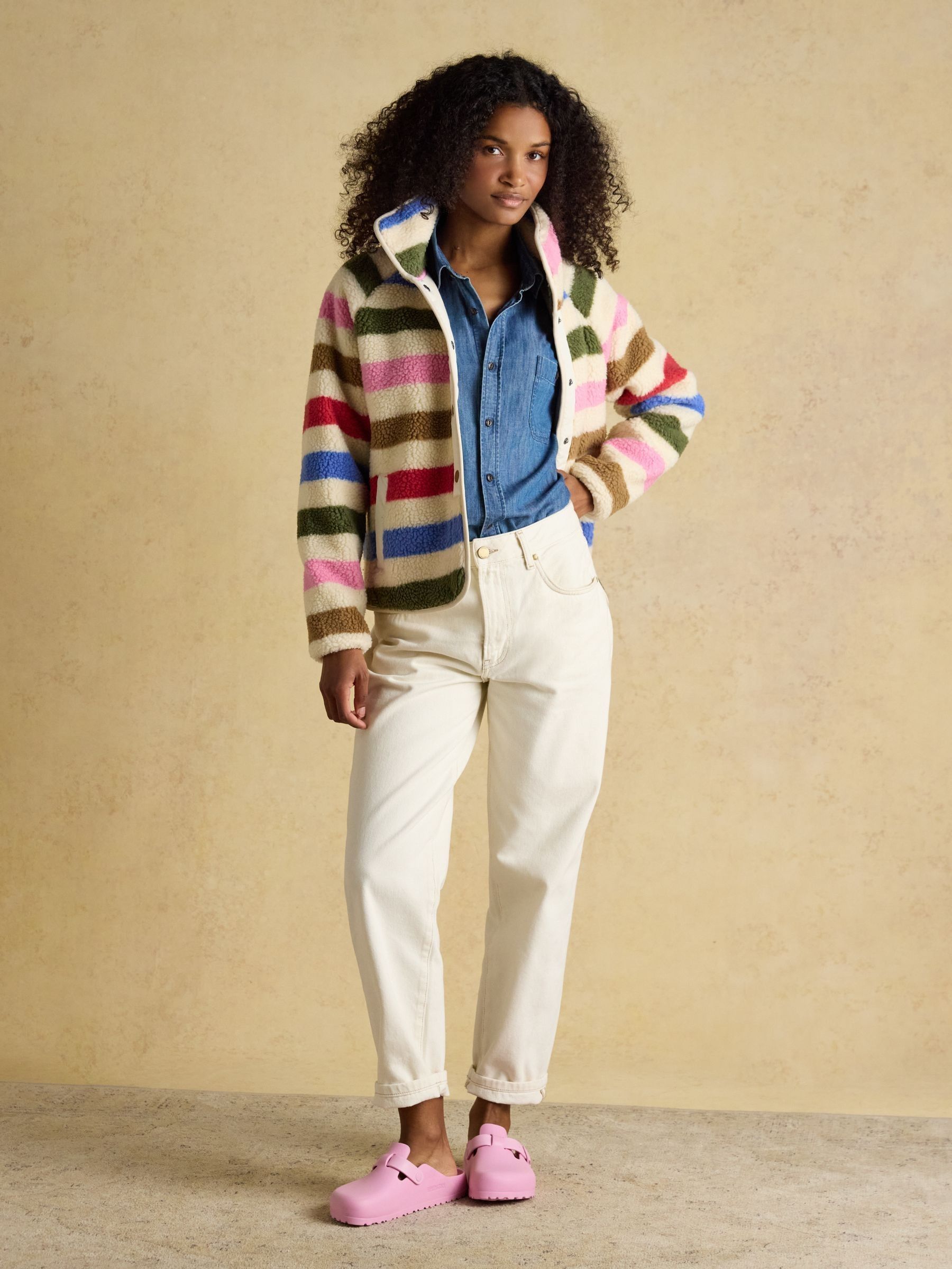 Multi Bright Stripe Borg Funnel Neck Fleece - Image 3 of 9