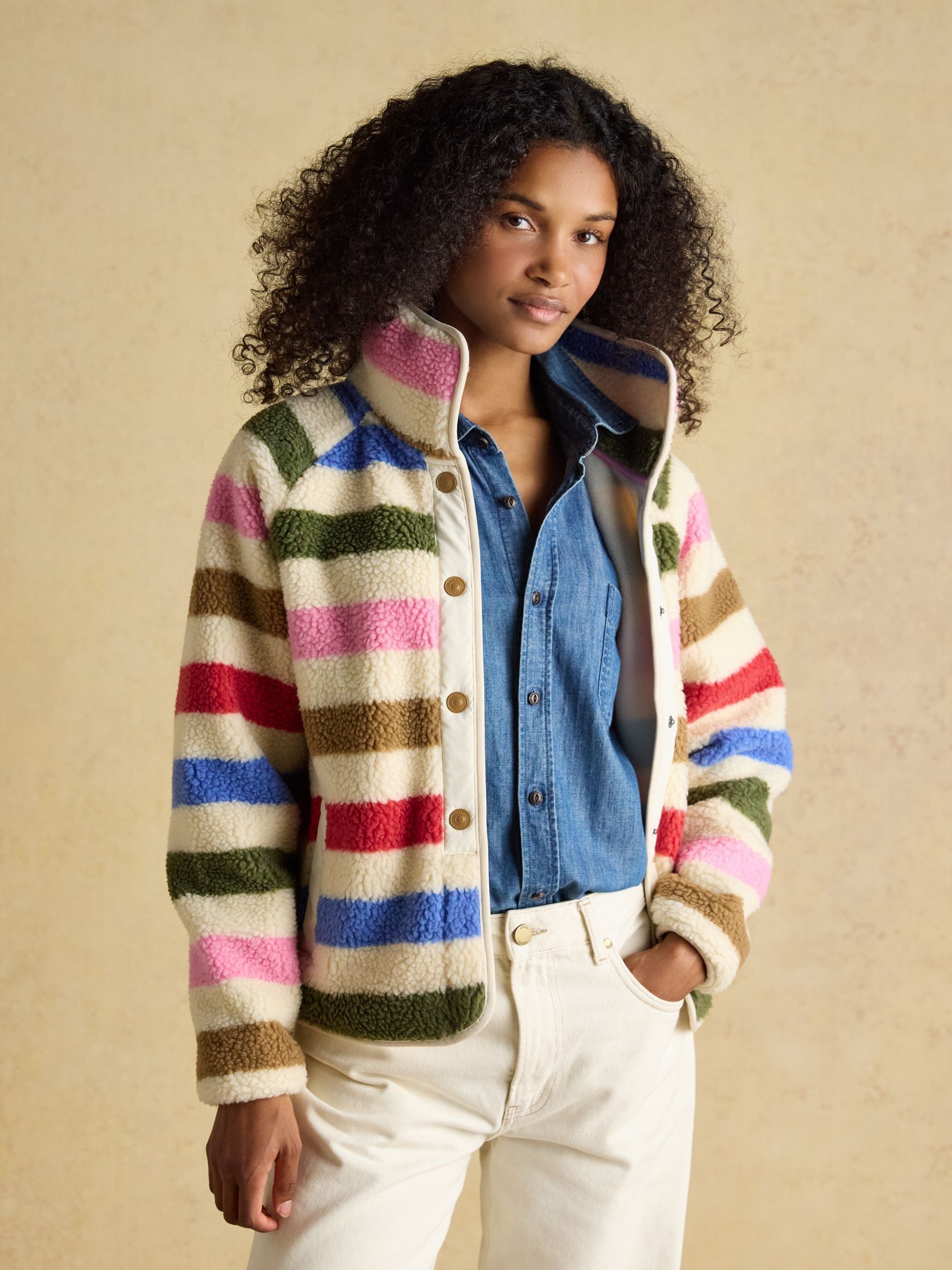 Multi Bright Stripe Borg Funnel Neck Fleece - Image 6 of 9