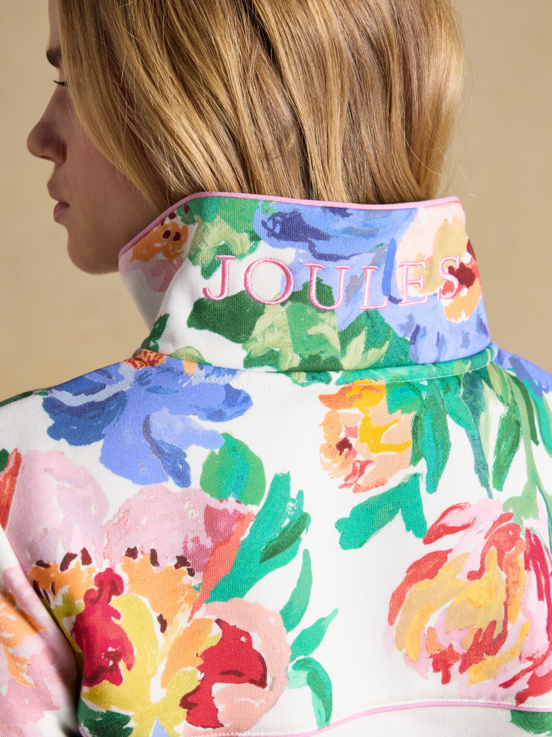 Burnham White Artist Floral Quarter Zip Sweatshirt With Funnel Neck - Image 10 of 12