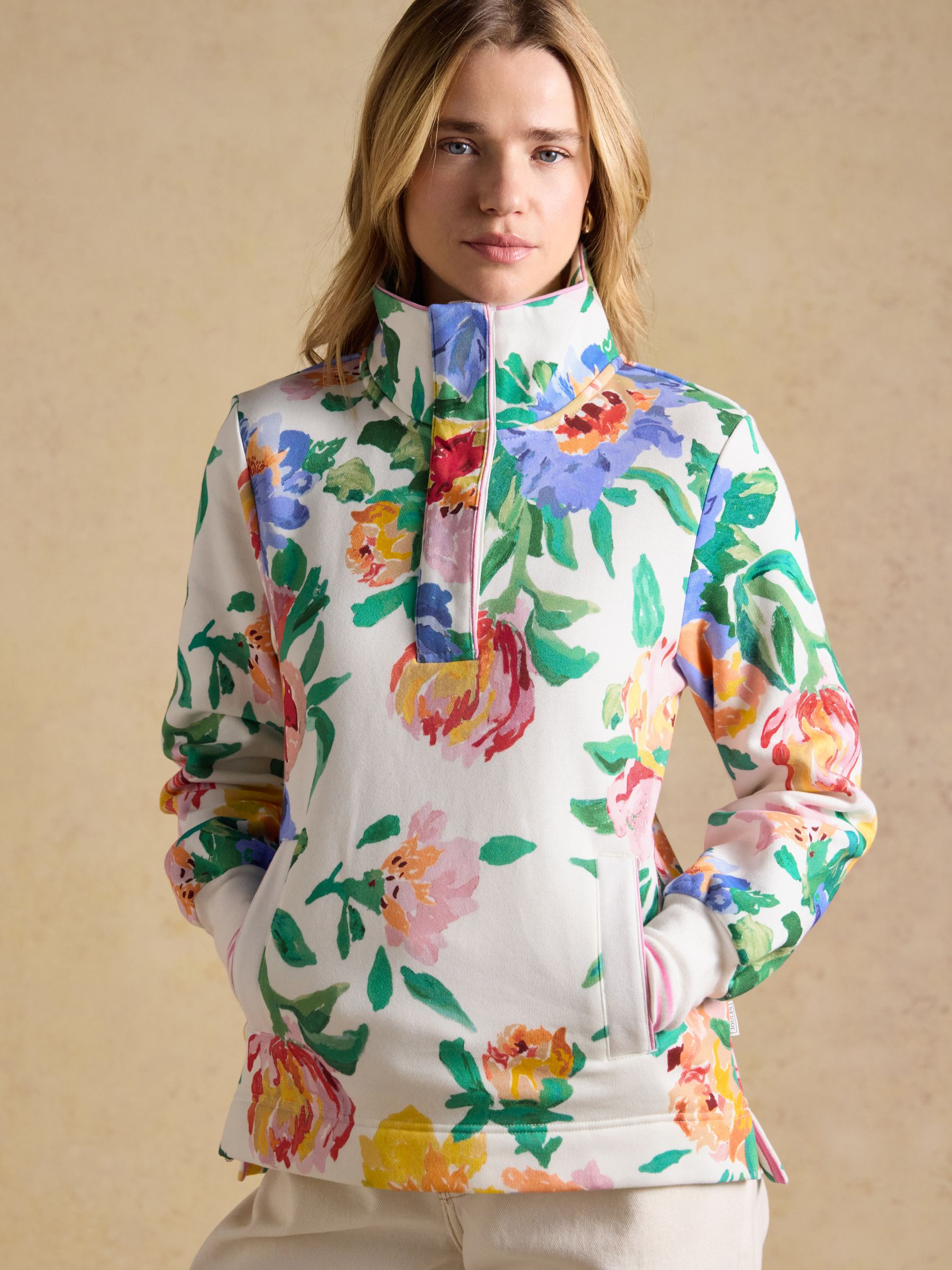 Burnham White Artist Floral Quarter Zip Sweatshirt With Funnel Neck - Image 11 of 12