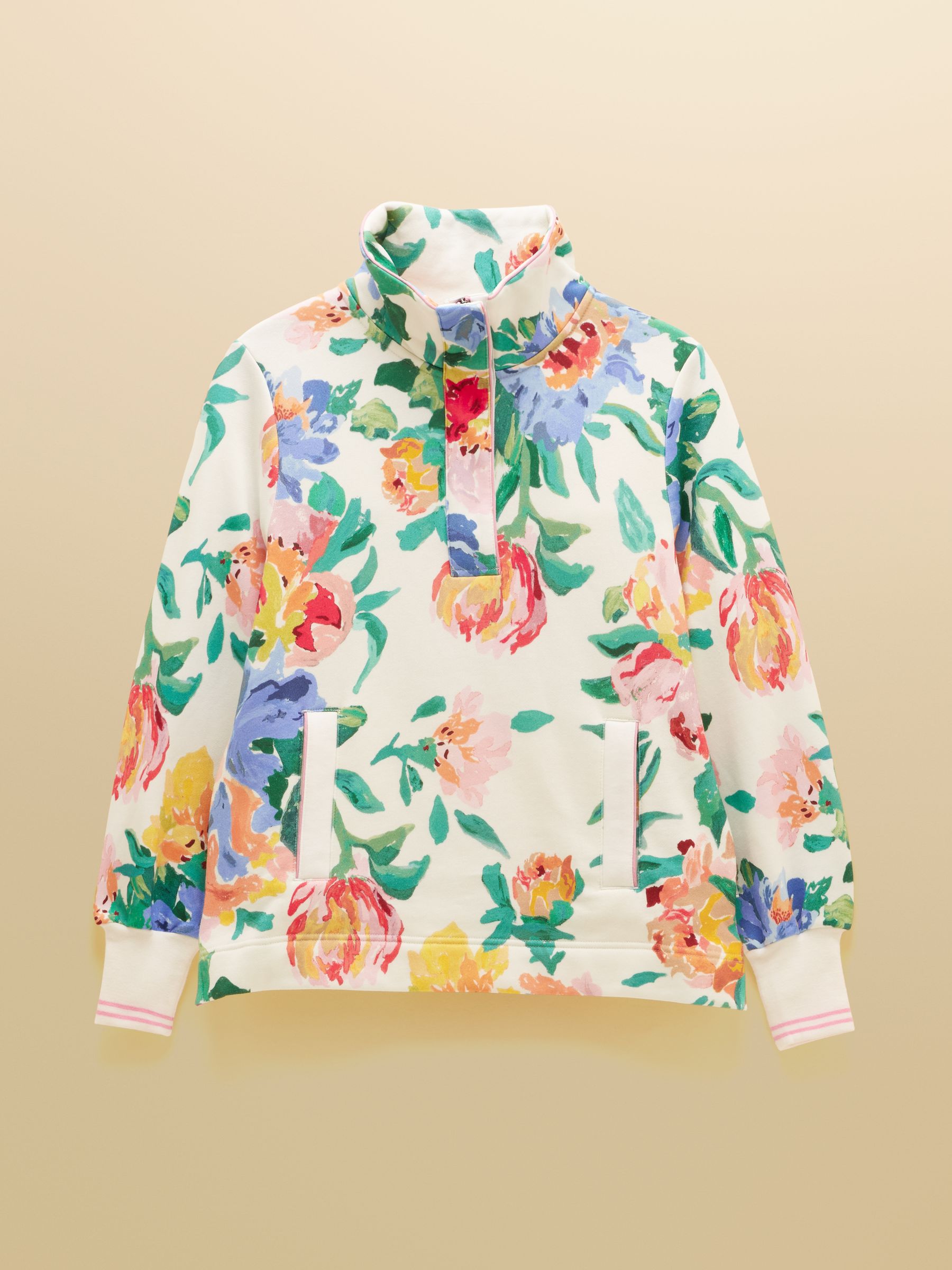Burnham White Artist Floral Quarter Zip Sweatshirt With Funnel Neck - Image 12 of 12 Burnham White Artist Floral Quarter Zip Sweatshirt With Funnel Neck - Image 12 of 12