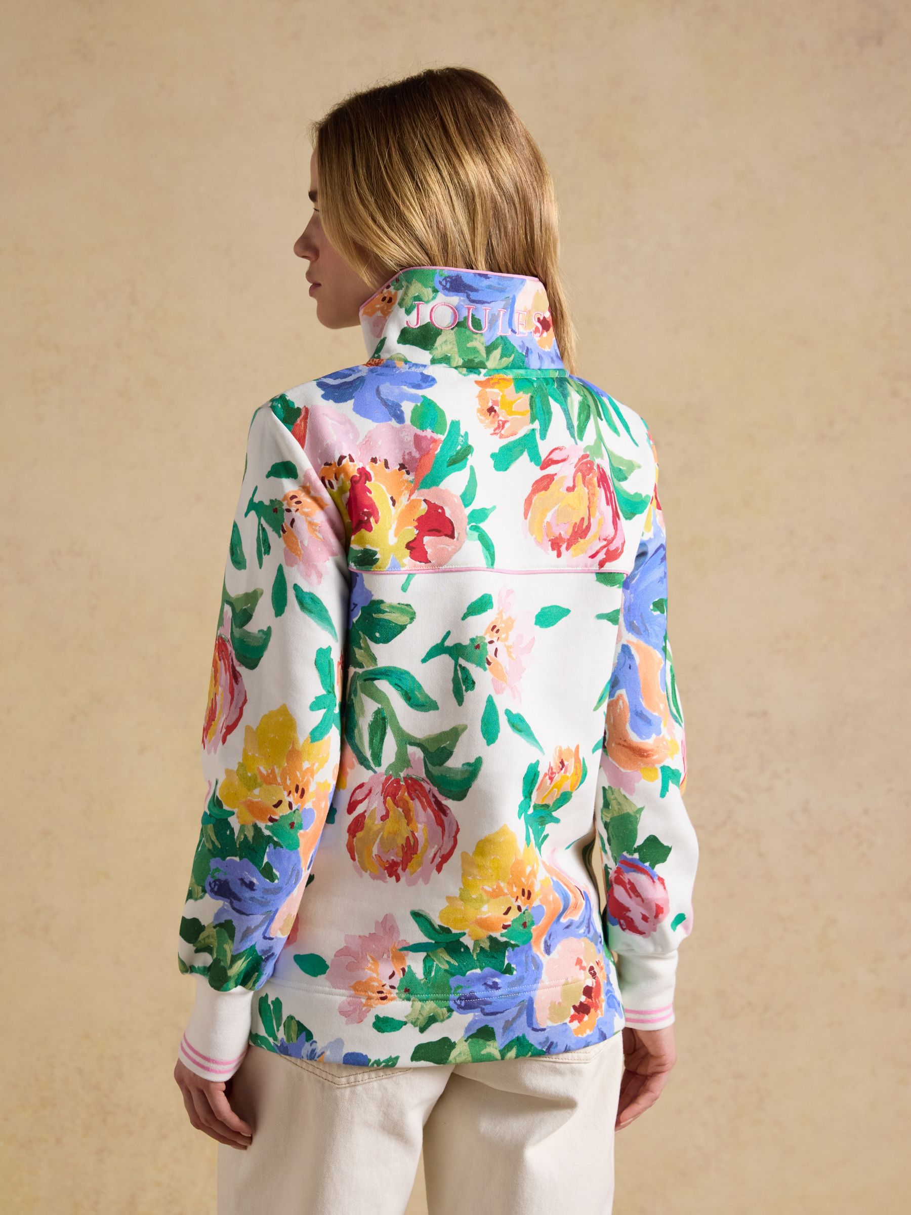 Burnham White Floral Quarter Zip Sweatshirt With Funnel Neck - Image 2 of 9
