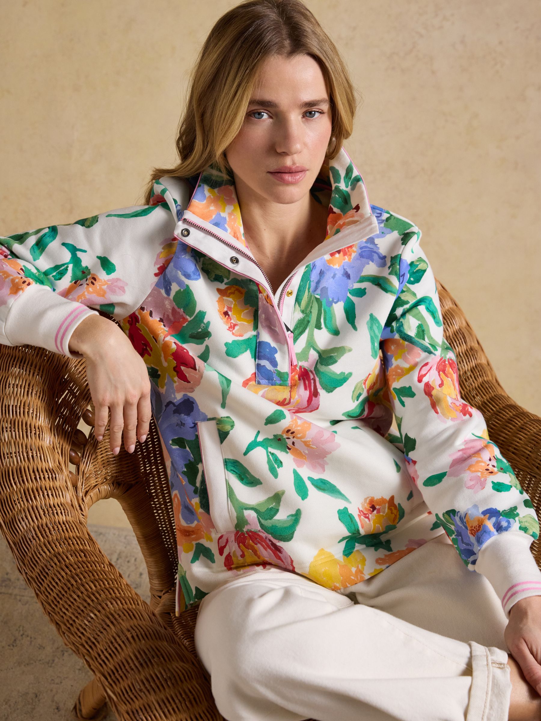 Burnham White Floral Quarter Zip Sweatshirt With Funnel Neck - Image 3 of 9