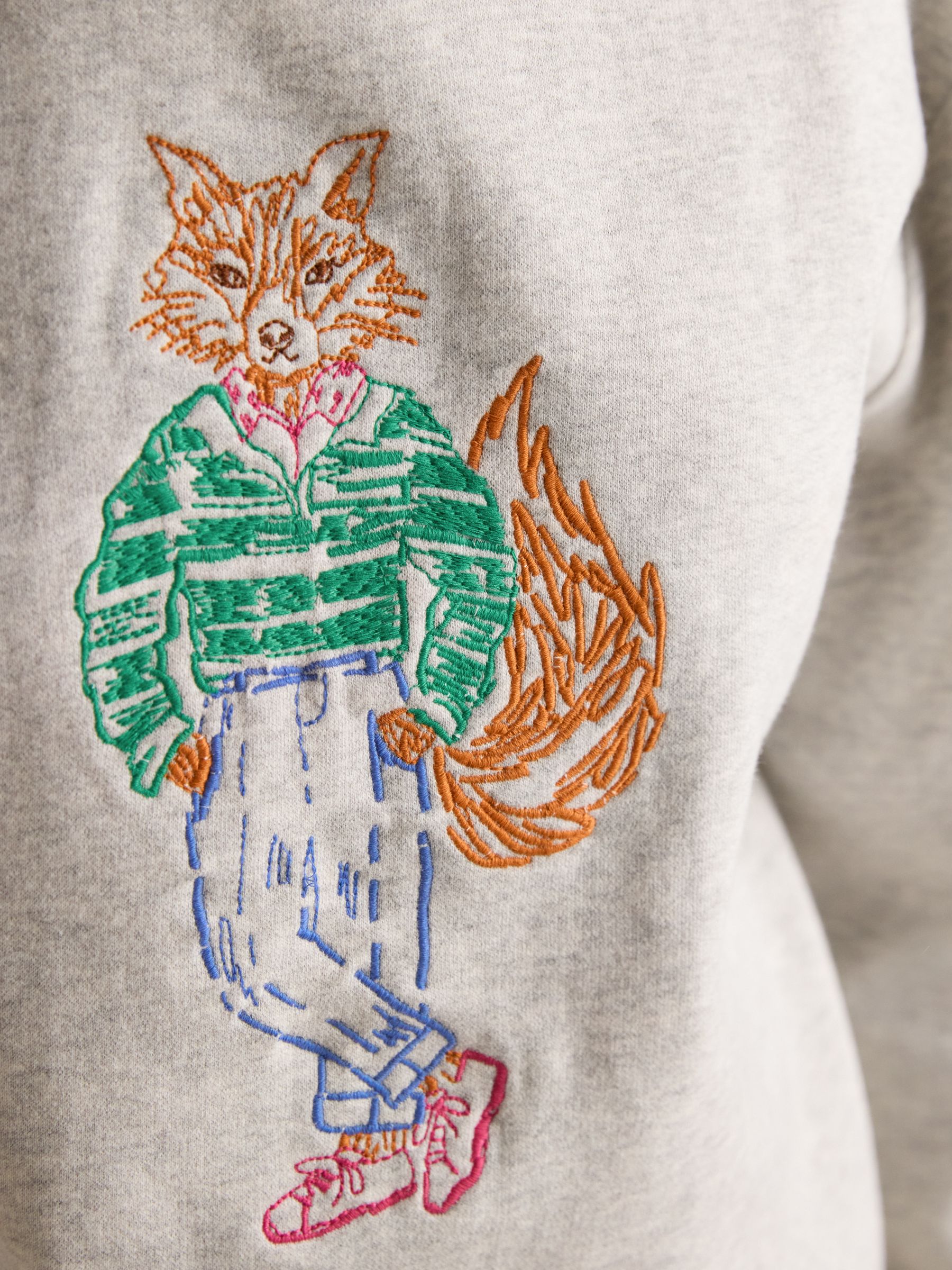 Grey Marl Jonty Fox Embroidered Cotton Crew Neck Sweatshirt - Image 5 of 8