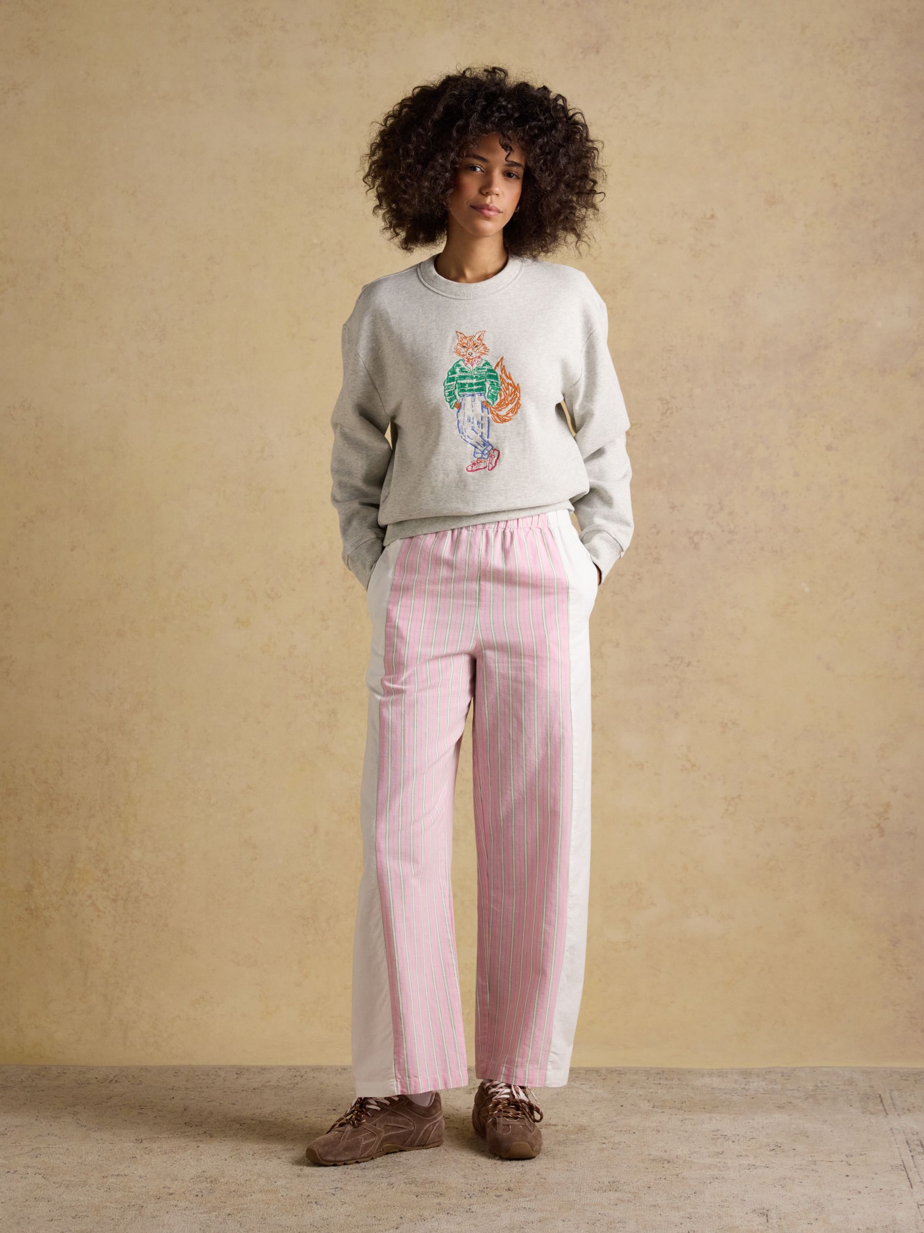 Grey Marl Jonty Fox Embroidered Cotton Crew Neck Sweatshirt - Image 6 of 8