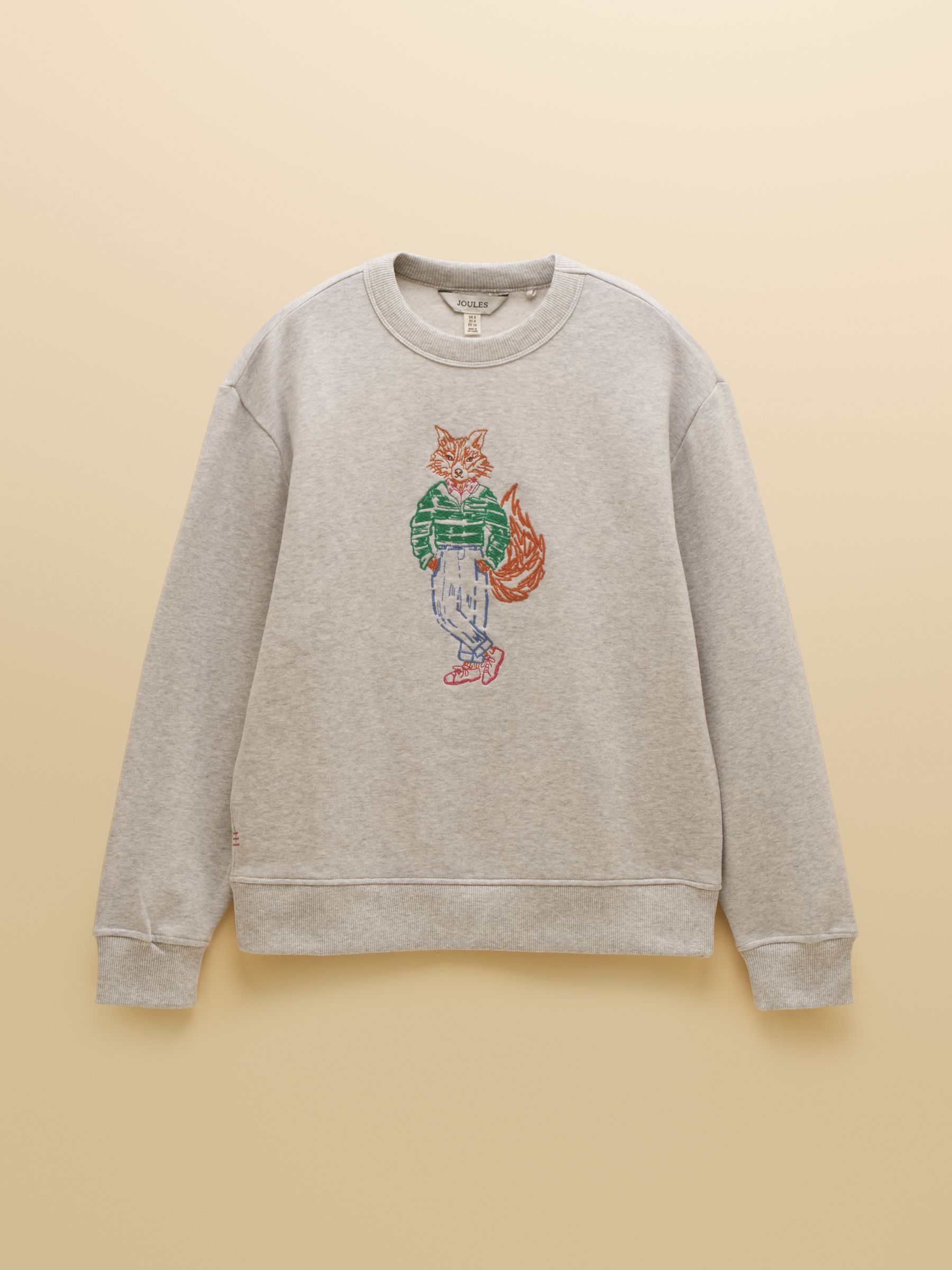 Grey Marl Jonty Fox Embroidered Cotton Crew Neck Sweatshirt - Image 8 of 8