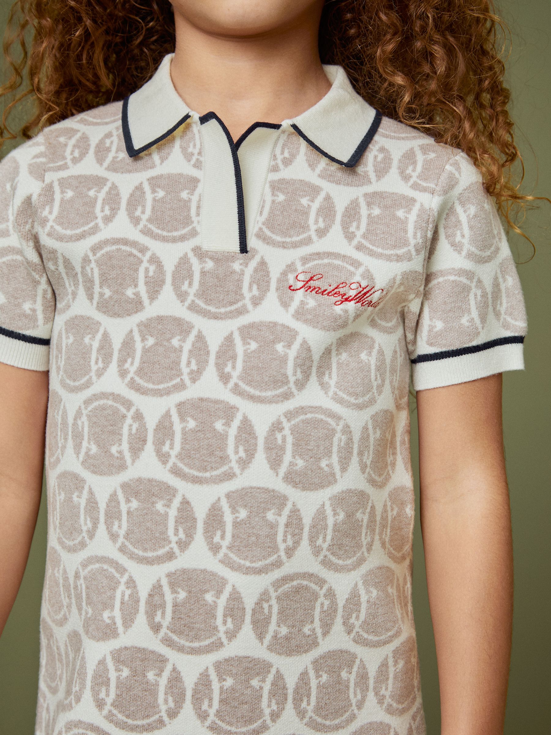 4-9 yrs SmileyWorld | Reiss Knitted Polo Dress in Off White - Image 4 of 5