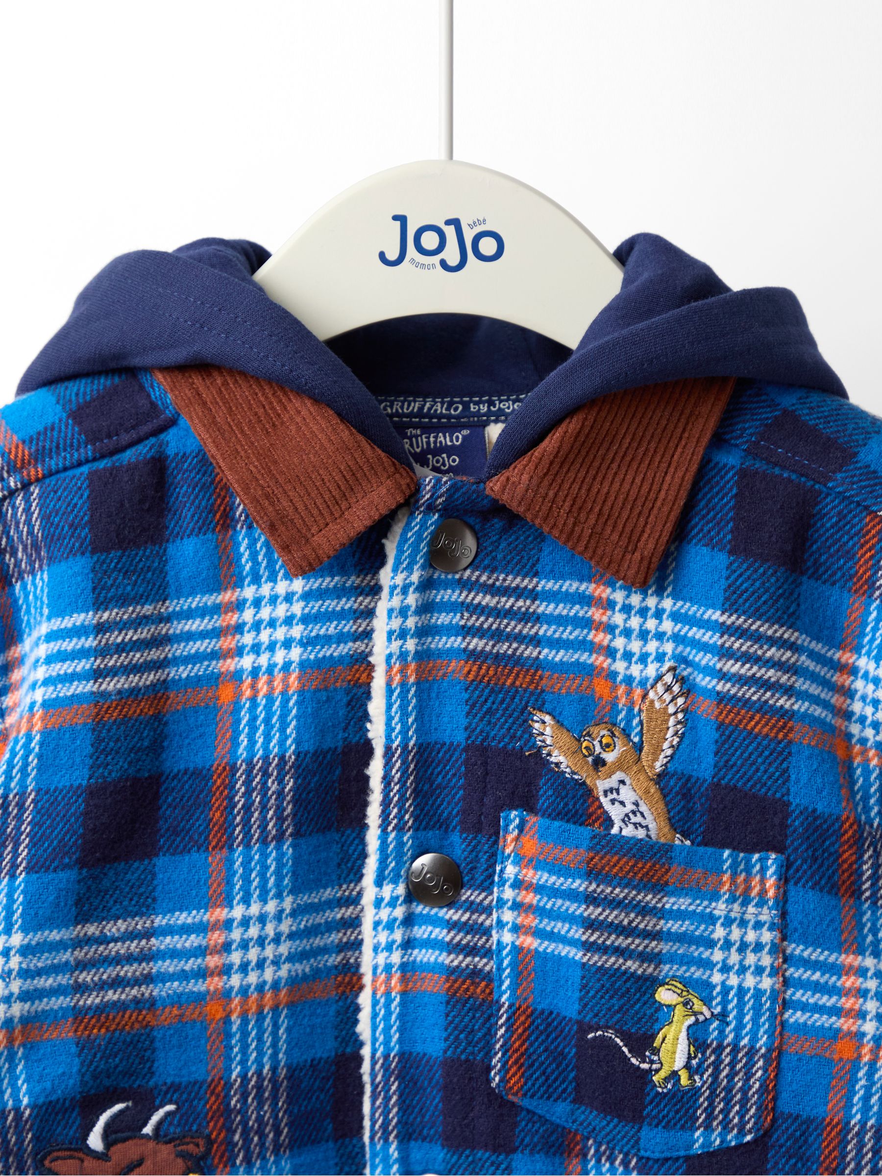 Gruffalo Cobalt Blue Check Borg Hooded Shacket - Image 3 of 5