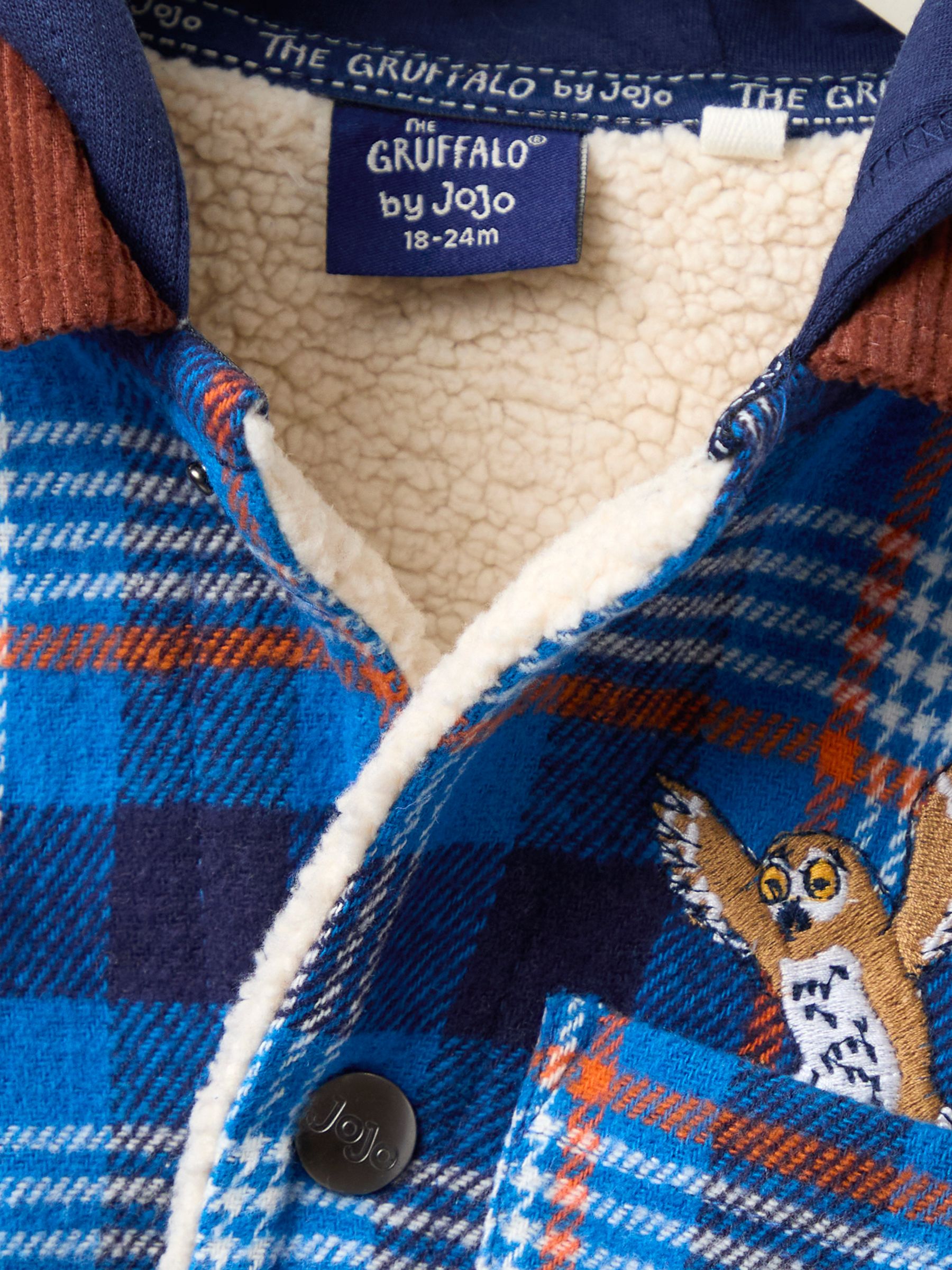 Gruffalo Cobalt Blue Check Borg Hooded Shacket - Image 4 of 5