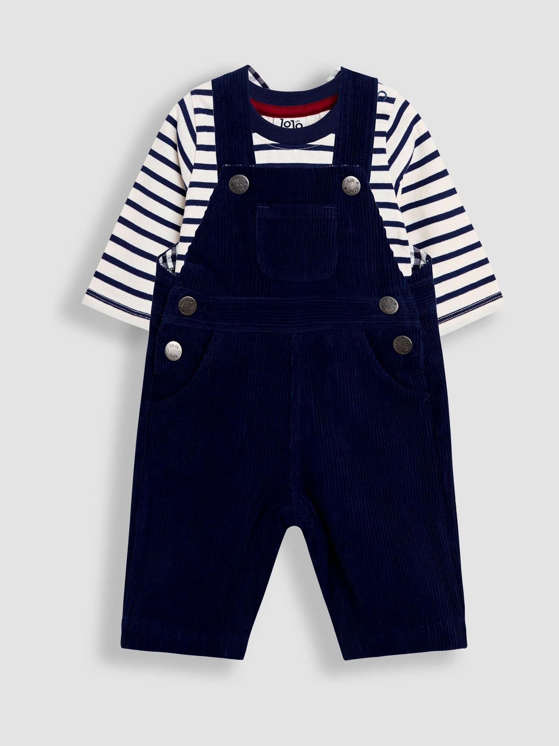 Navy Blue 2-Piece Classic Cord Dungarees & Stripe Top Set - Image 1 of 6