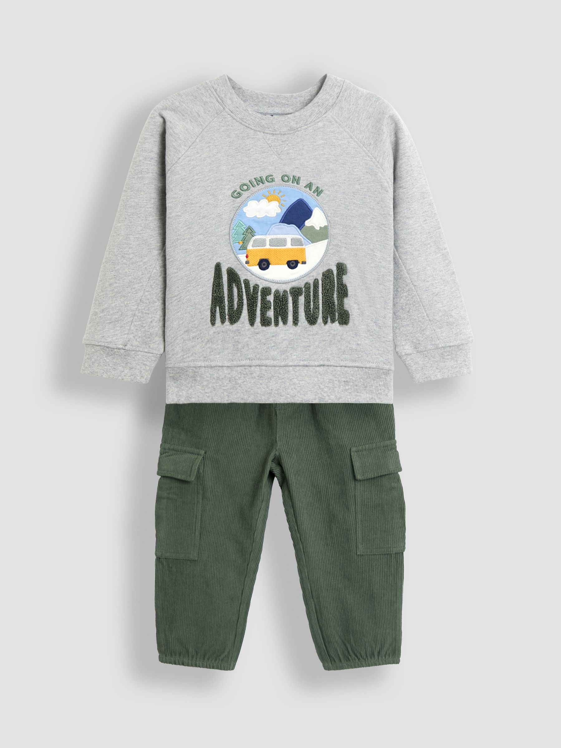 Green 2-Piece Sweatshirt & Cord Cargo Set - Image 1 of 7