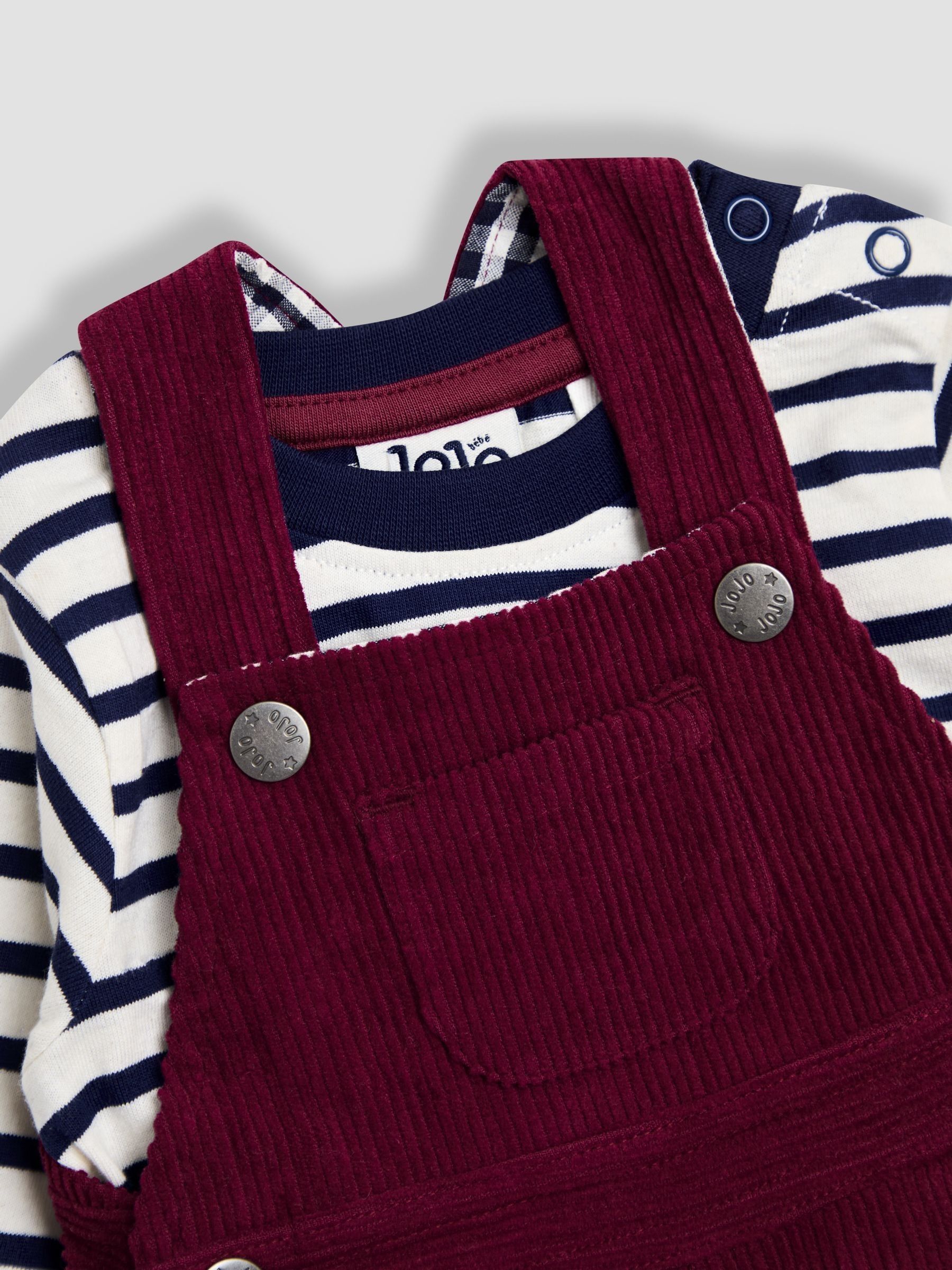 Burgundy Red 2-Piece Classic Cord Dungarees & Stripe Top Set - Image 6 of 6