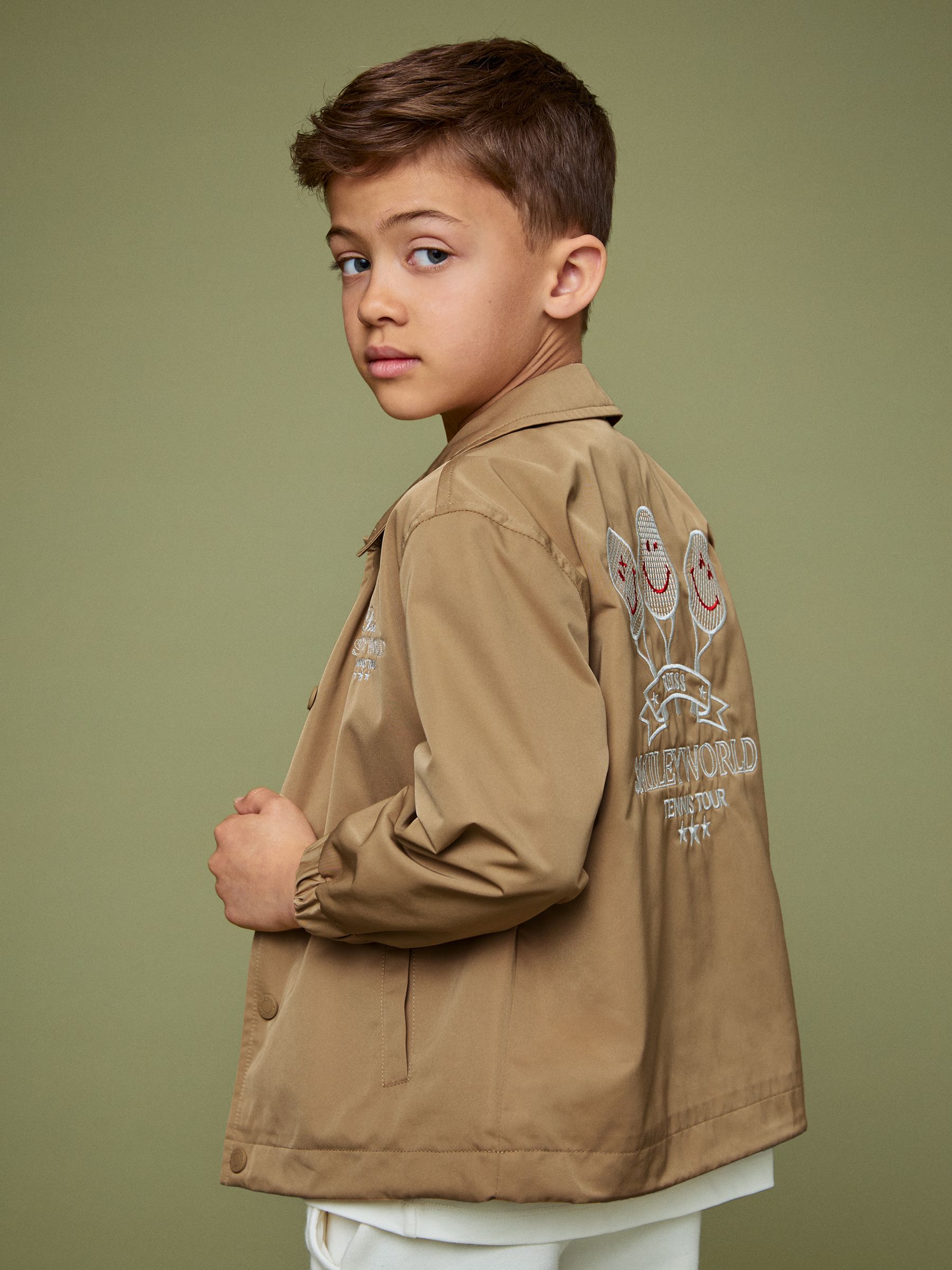 3-9 yrs SmileyWorld | Reiss Harrington Jacket in Stone - Image 3 of 6