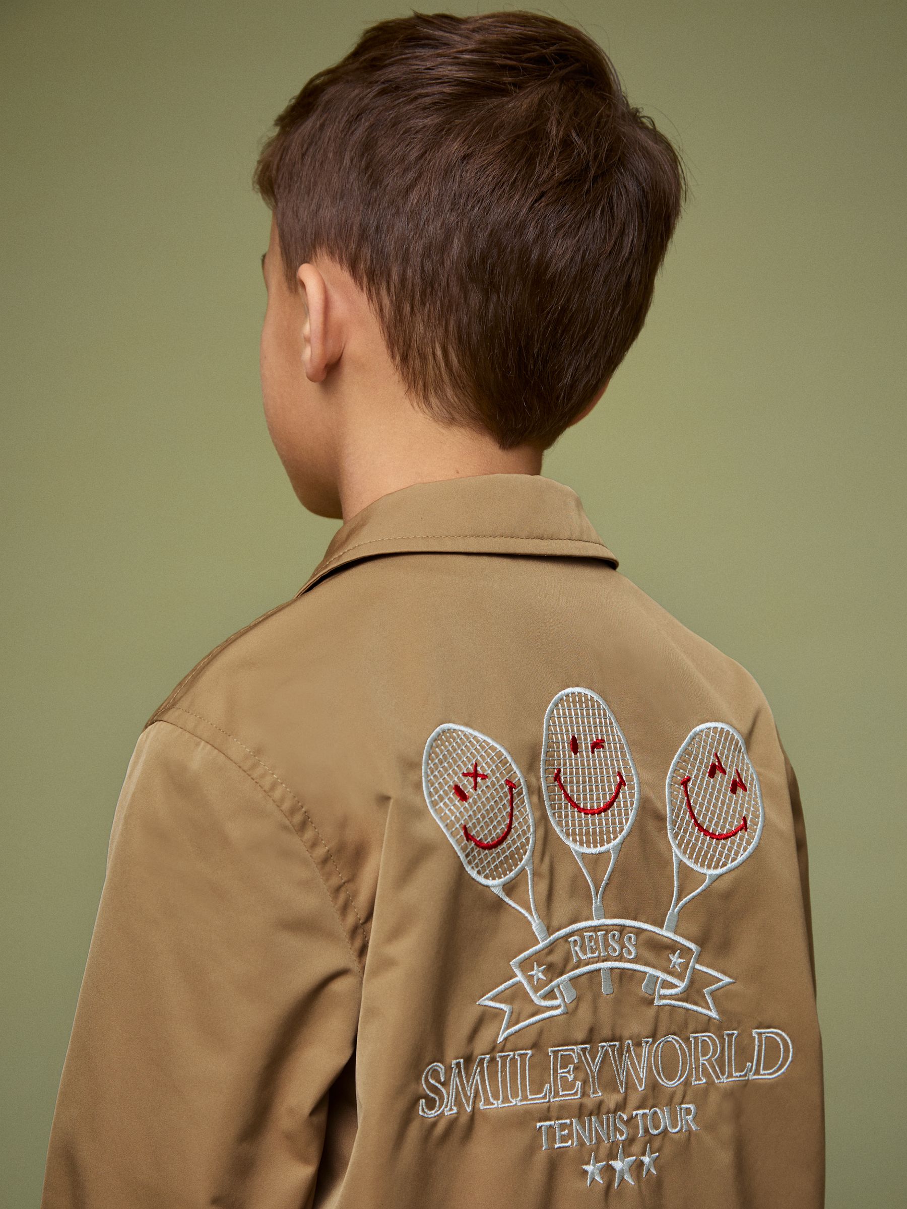 3-9 yrs SmileyWorld | Reiss Harrington Jacket in Stone - Image 4 of 6